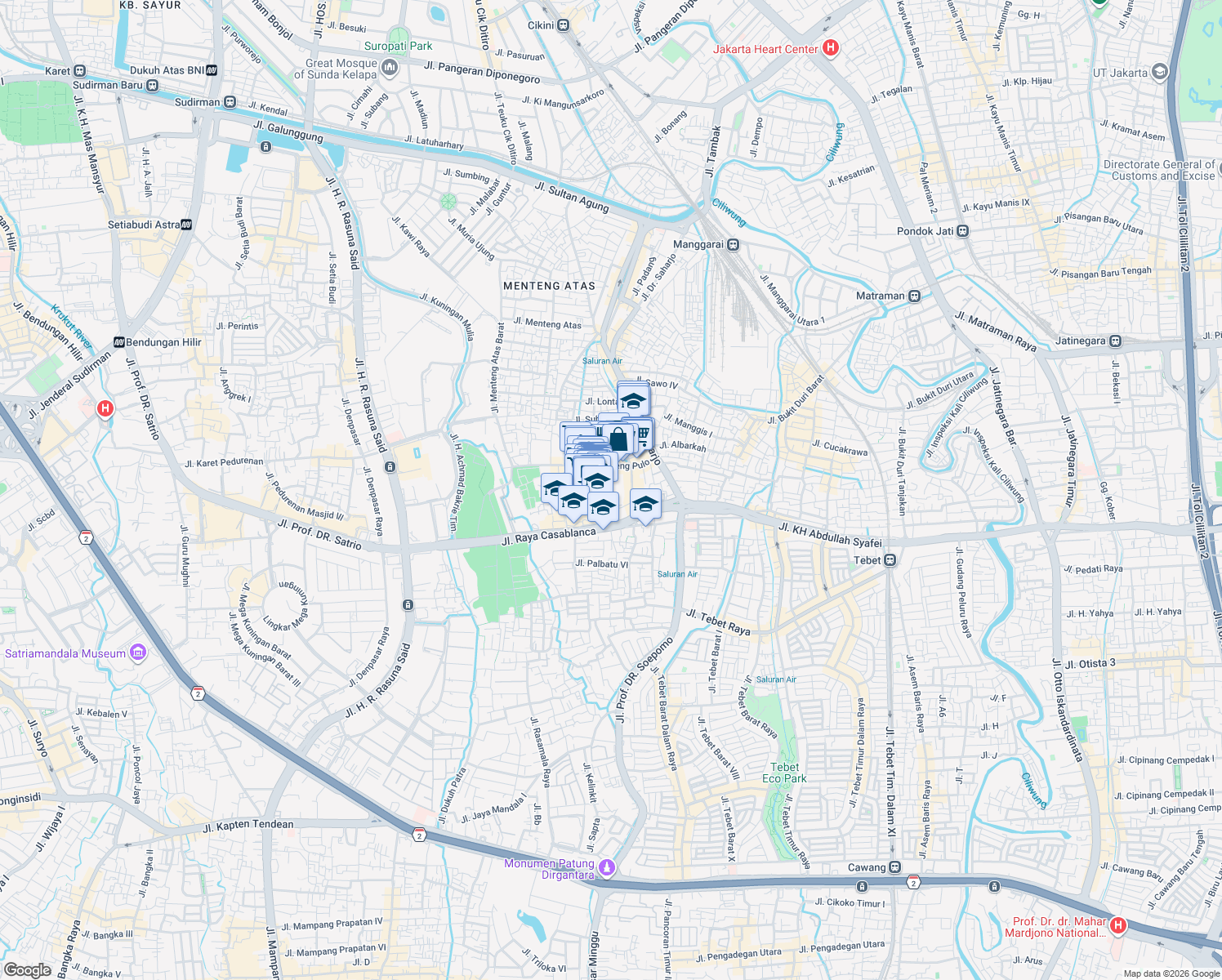 map of restaurants, bars, coffee shops, grocery stores, and more near 32 Jalan Menteng Pulo 1 in Kota Jakarta Selatan
