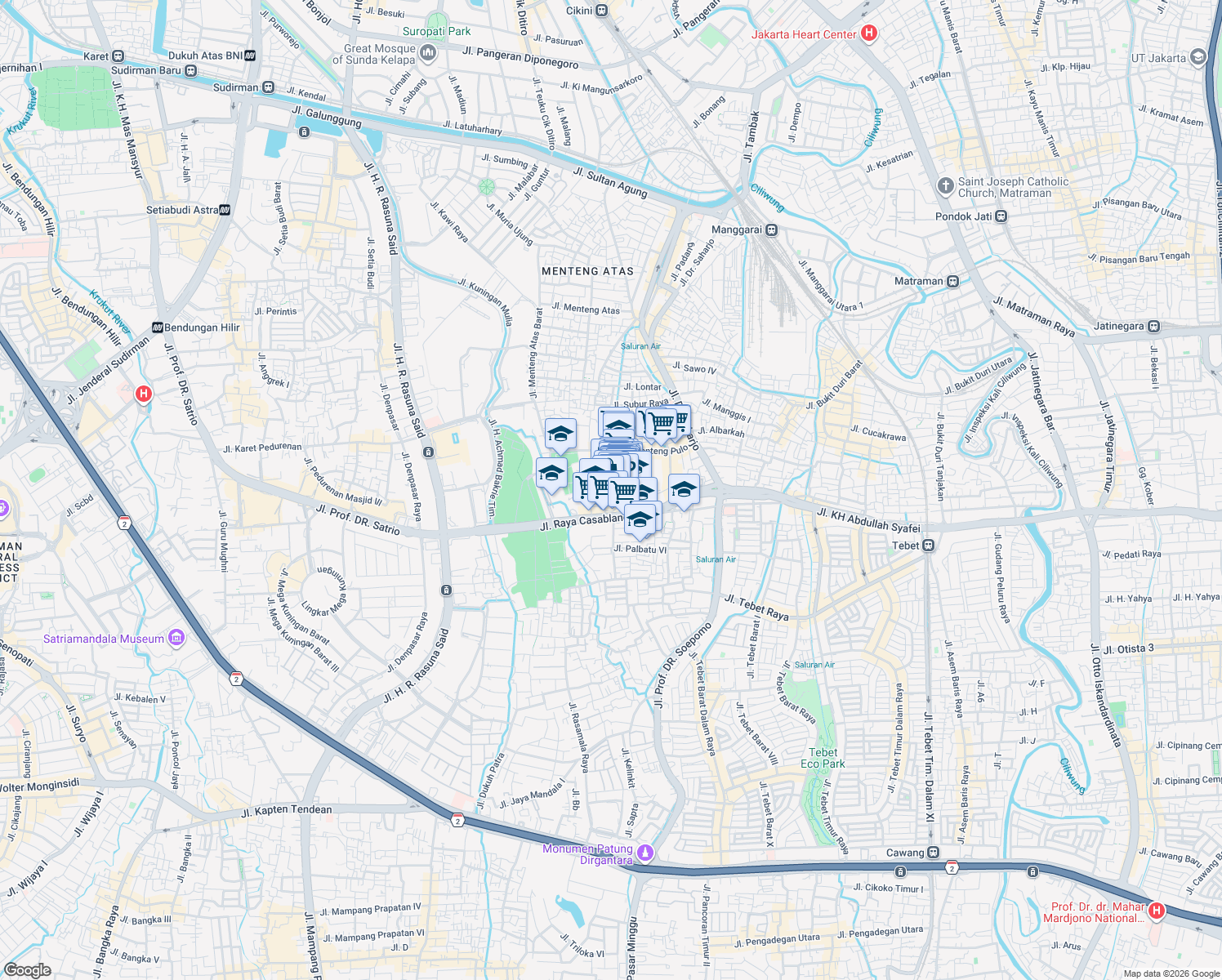 map of restaurants, bars, coffee shops, grocery stores, and more near in Kota Jakarta Selatan