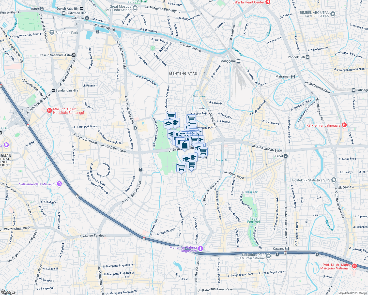 map of restaurants, bars, coffee shops, grocery stores, and more near in Kota Jakarta Selatan
