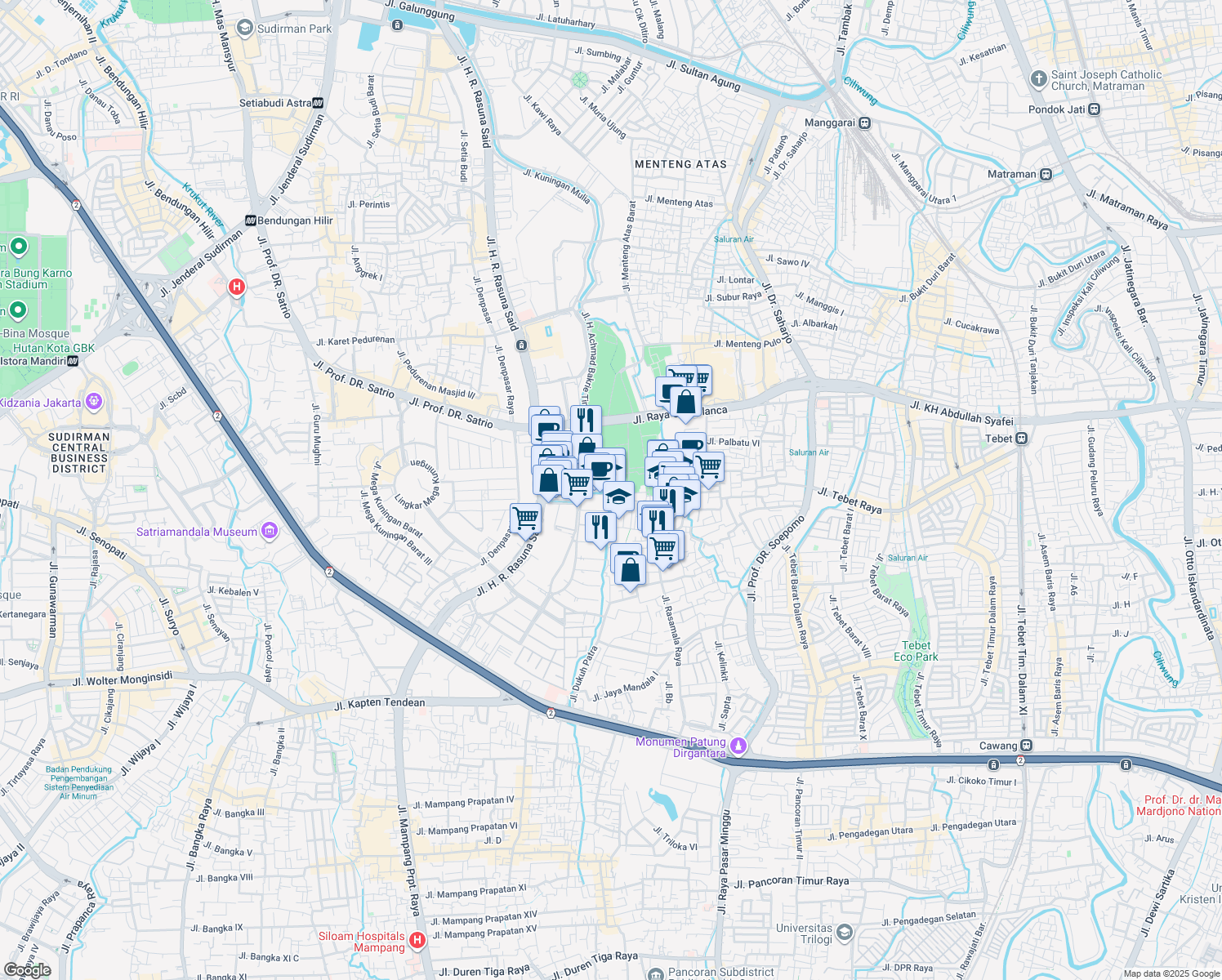 map of restaurants, bars, coffee shops, grocery stores, and more near 1 Jalan Patra Kuningan 15 in Kota Jakarta Selatan