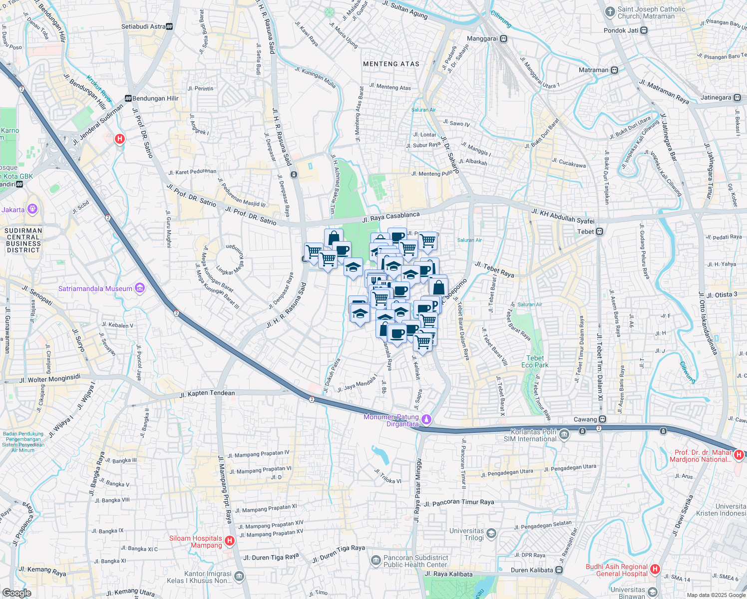 map of restaurants, bars, coffee shops, grocery stores, and more near in South Jakarta City