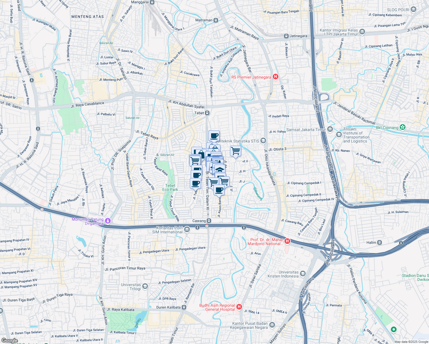 map of restaurants, bars, coffee shops, grocery stores, and more near 4H Jalan Asem Baris Raya in Kota Jakarta Selatan