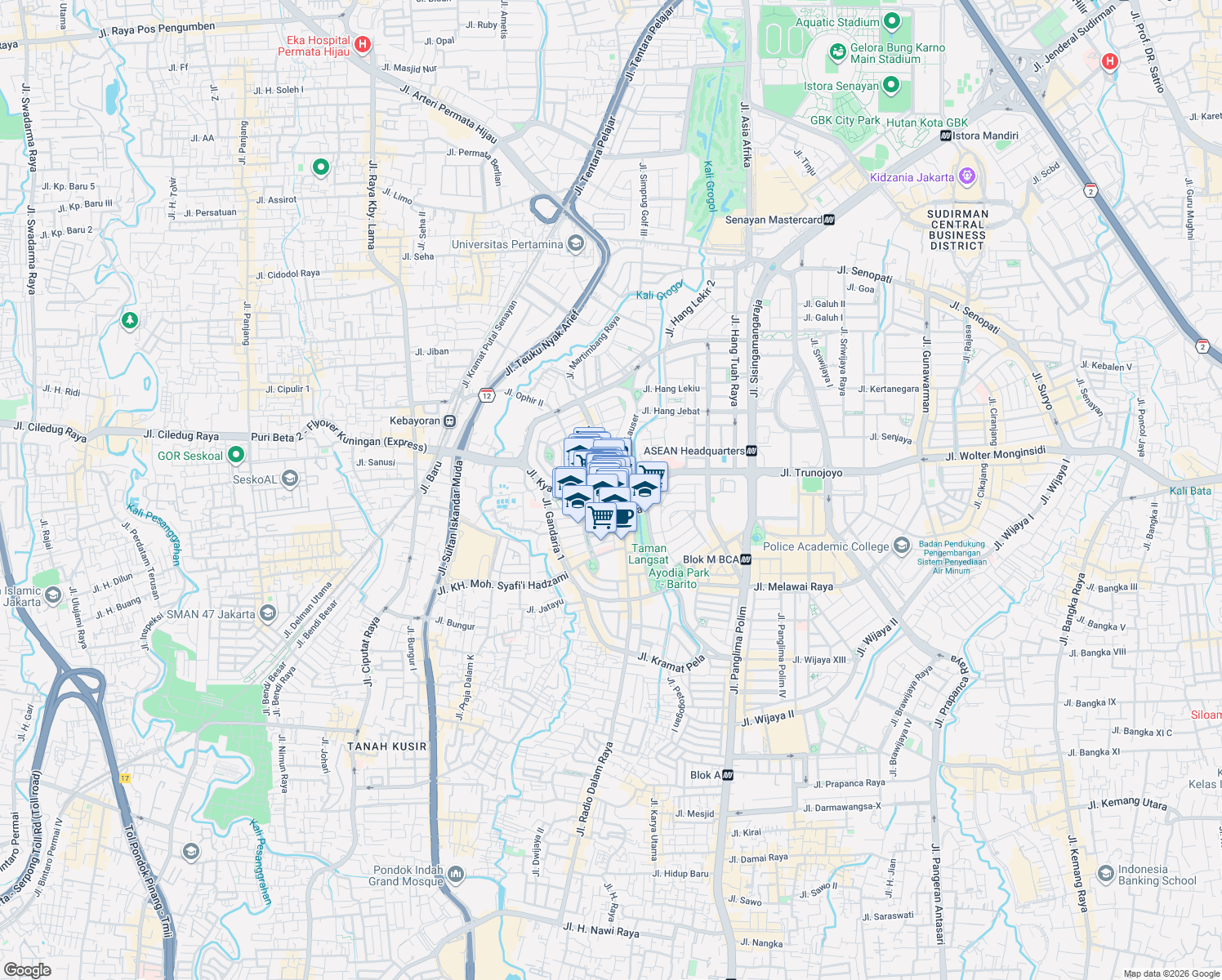 map of restaurants, bars, coffee shops, grocery stores, and more near 14 Jalan Tebah III in Kota Jakarta Selatan