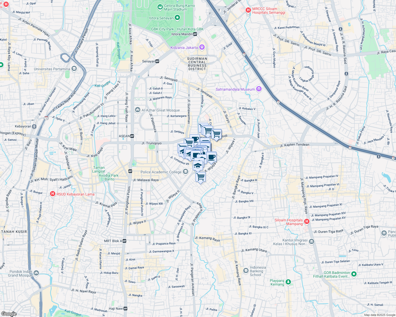 map of restaurants, bars, coffee shops, grocery stores, and more near Jalan Cililin IV in Kota Jakarta Selatan