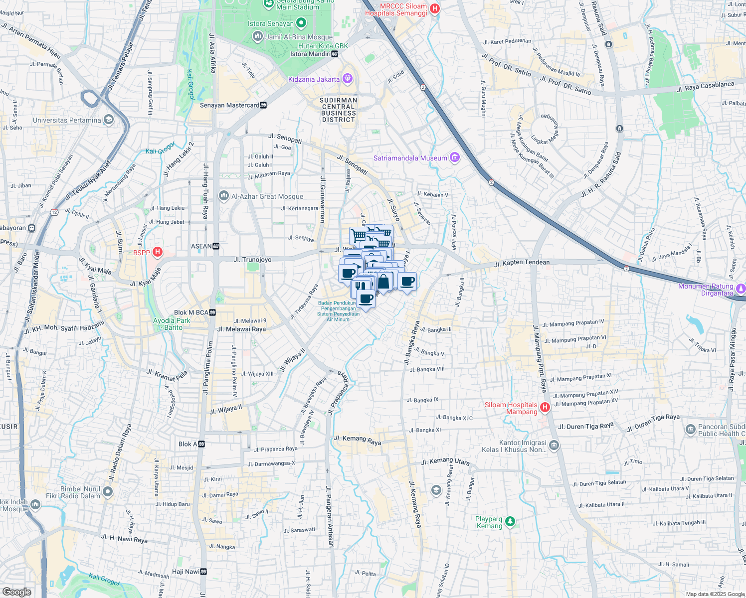 map of restaurants, bars, coffee shops, grocery stores, and more near 33 C Jalan Wijaya I in Kota Jakarta Selatan
