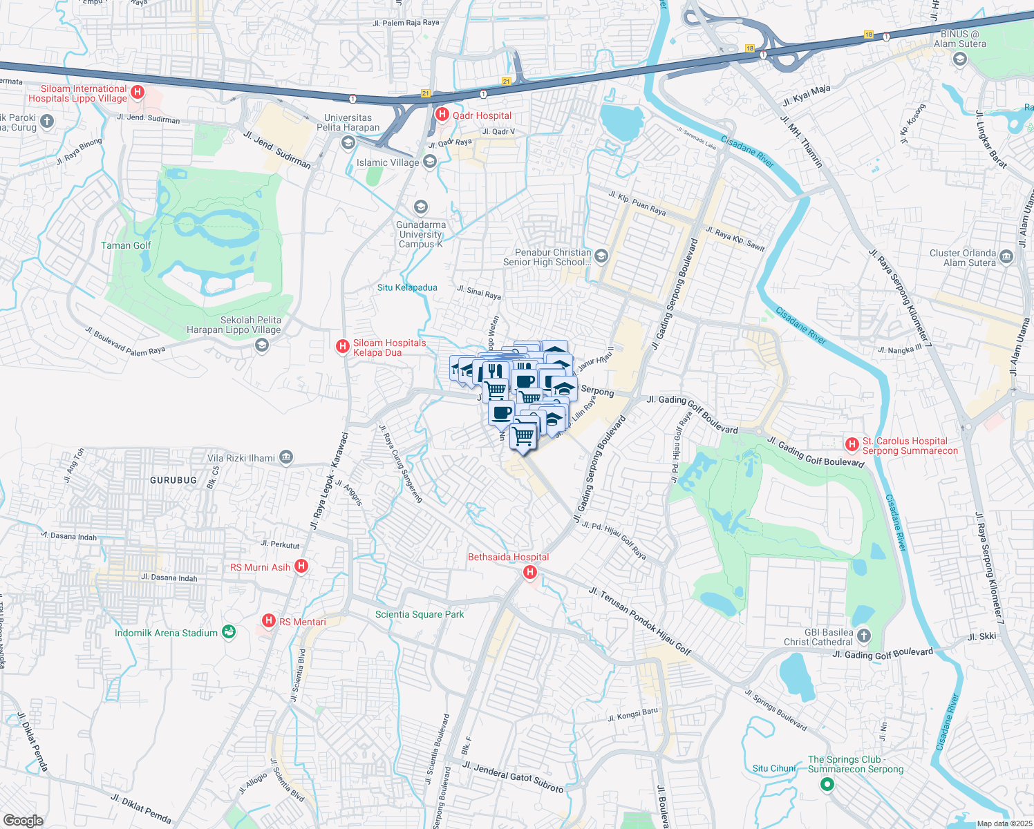 map of restaurants, bars, coffee shops, grocery stores, and more near 17 Jalan Kelapa Lilin XII in Kabupaten Tangerang