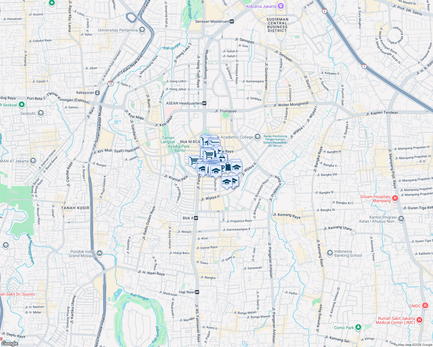map of restaurants, bars, coffee shops, grocery stores, and more near 51 Jalan Panglima Polim IV in Kota Jakarta Selatan