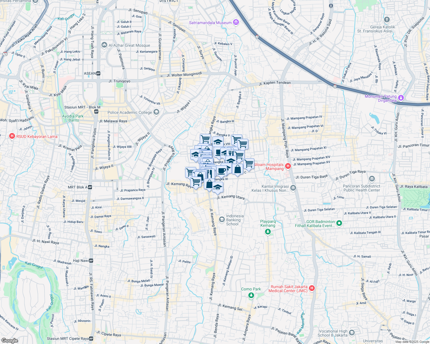 map of restaurants, bars, coffee shops, grocery stores, and more near 12 Jalan Bangka XI A in Kota Jakarta Selatan