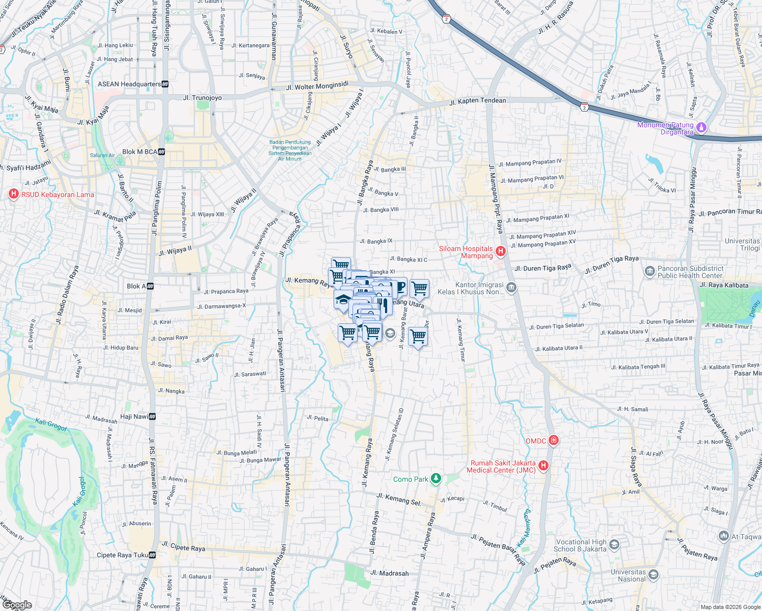 map of restaurants, bars, coffee shops, grocery stores, and more near 6 Jalan Kemang Utara in Kota Jakarta Selatan