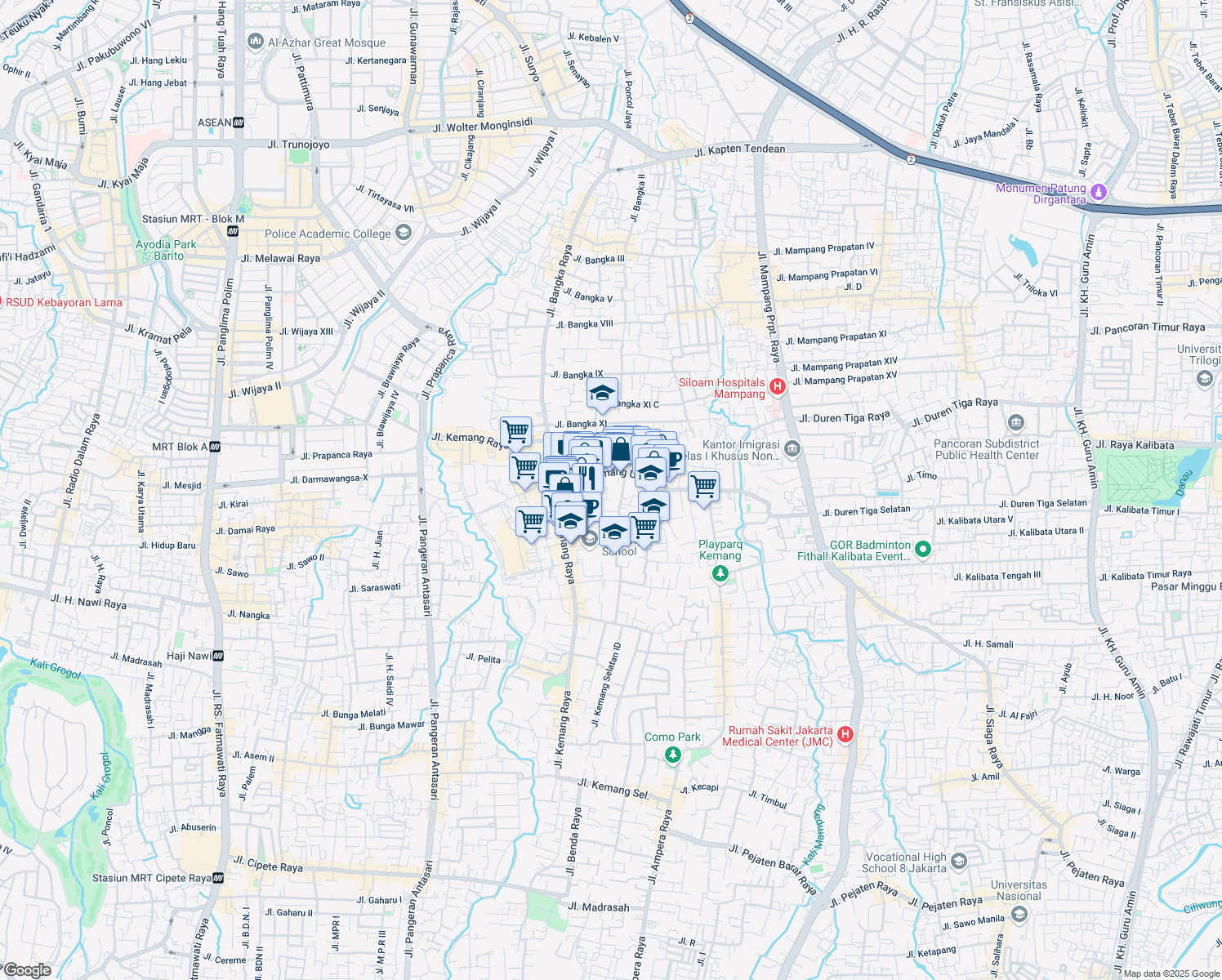 map of restaurants, bars, coffee shops, grocery stores, and more near 100 Jalan Kemang Utara IV in Kota Jakarta Selatan