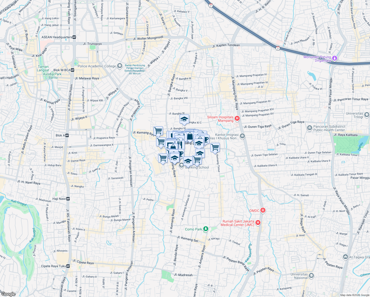map of restaurants, bars, coffee shops, grocery stores, and more near 6 Jalan Kemang Utara in Kota Jakarta Selatan