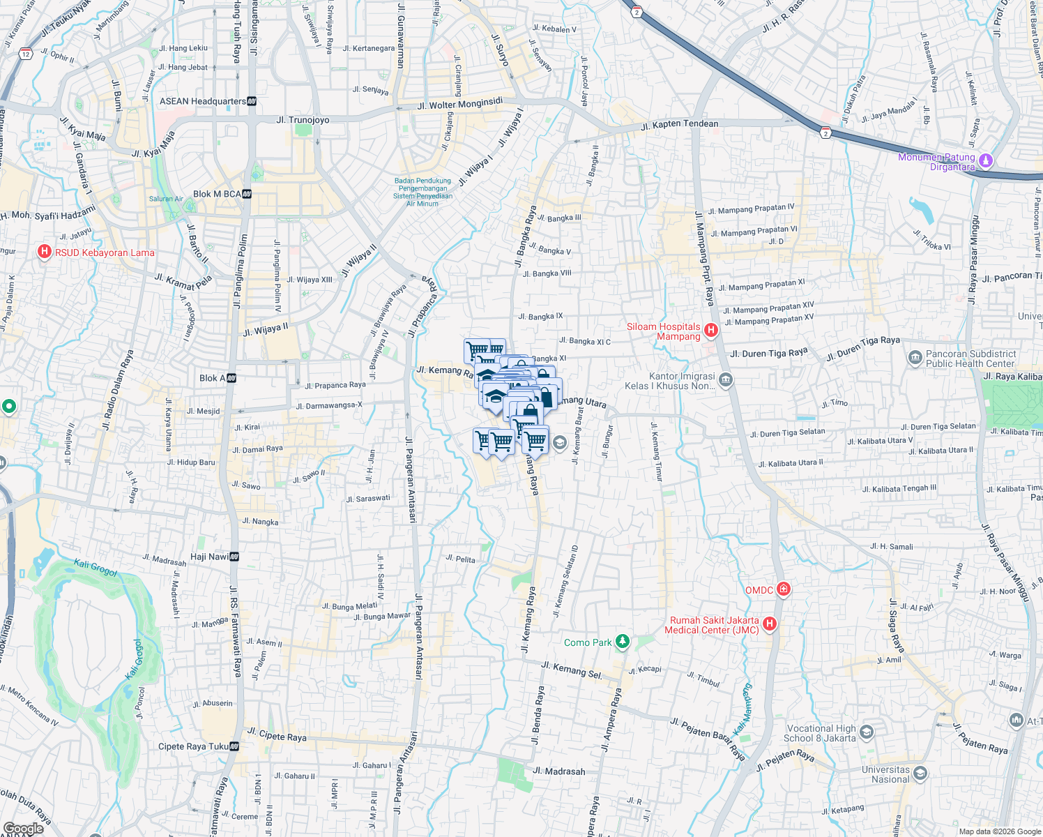 map of restaurants, bars, coffee shops, grocery stores, and more near 18-13 Jalan Kemang Raya in Kota Jakarta Selatan