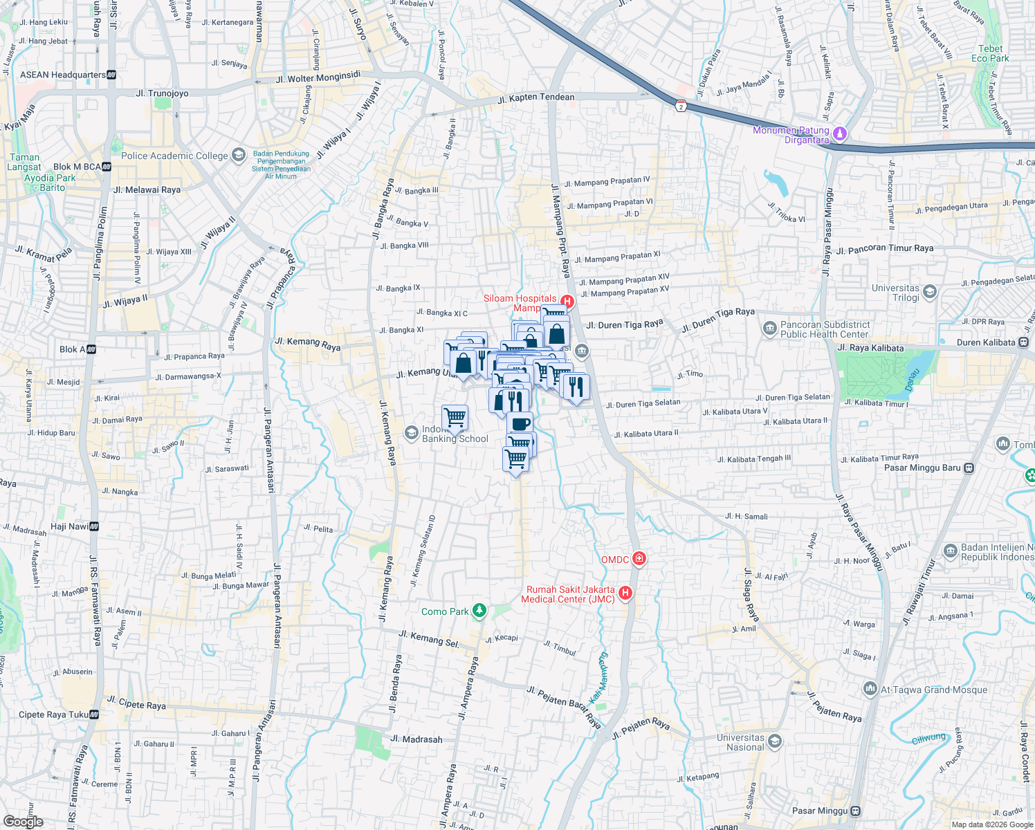 map of restaurants, bars, coffee shops, grocery stores, and more near 11 Jalan Kemang Timur III in Kota Jakarta Selatan