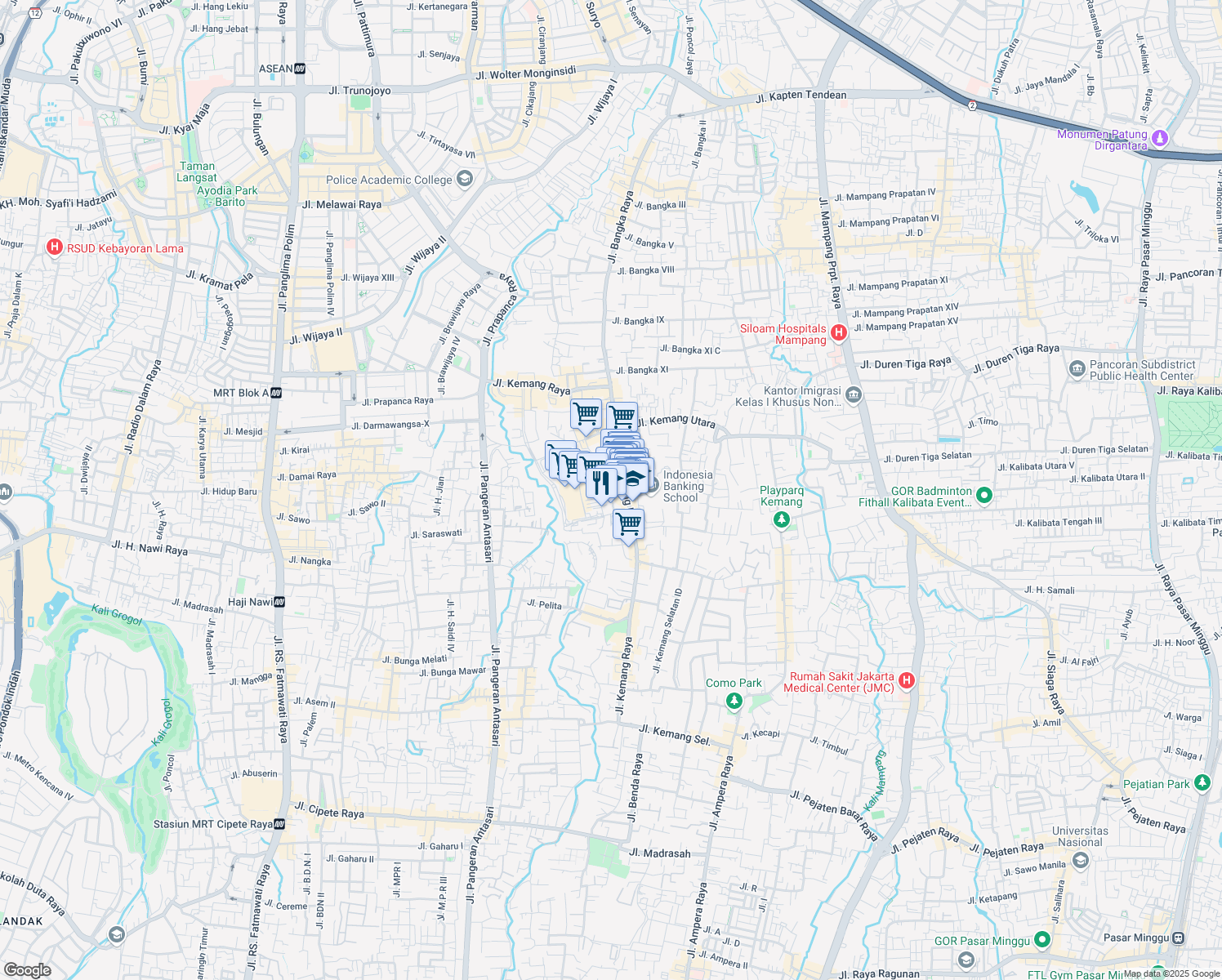 map of restaurants, bars, coffee shops, grocery stores, and more near 7 Jalan Kemang IV in Kota Jakarta Selatan