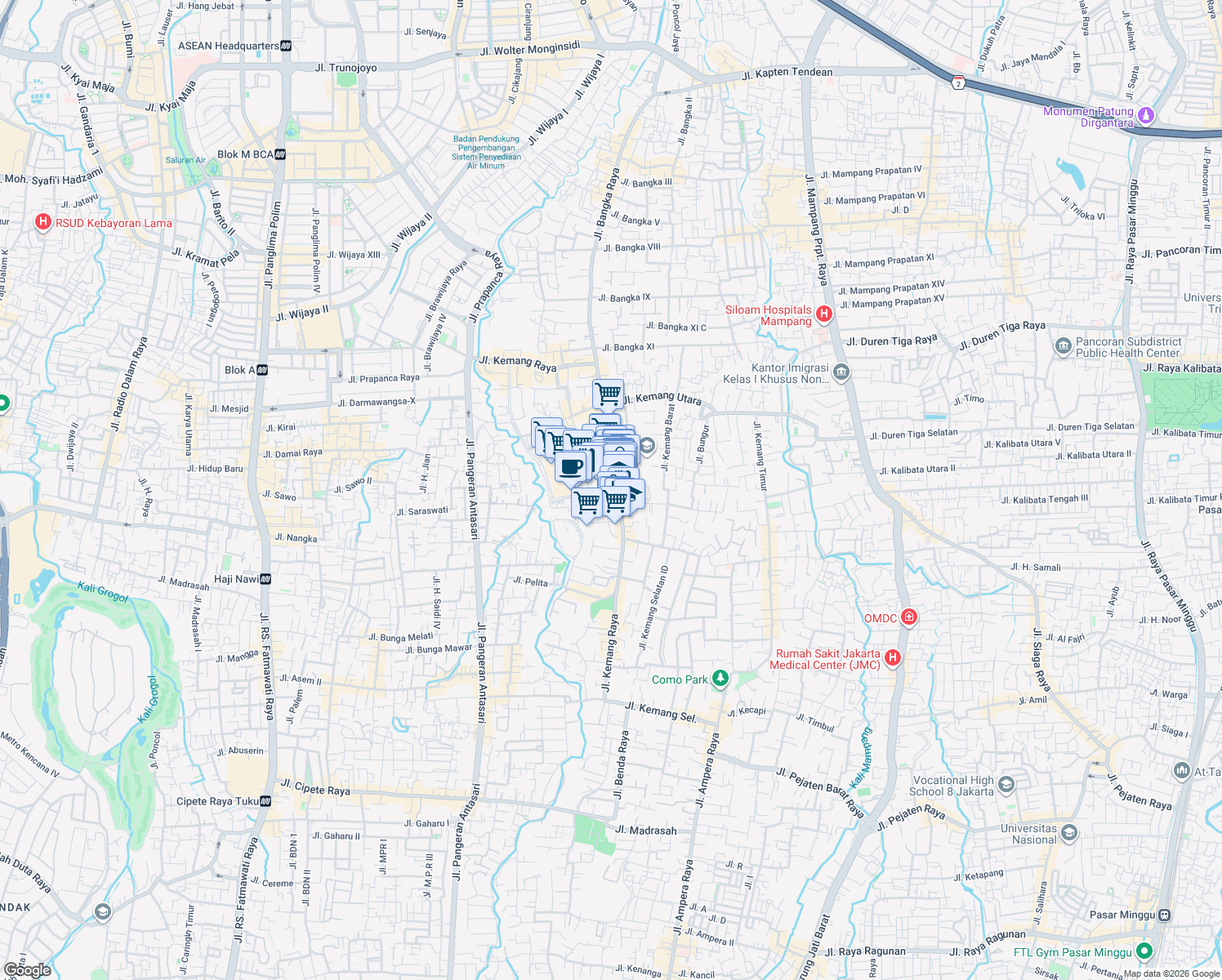map of restaurants, bars, coffee shops, grocery stores, and more near 18 B Jalan Kemang VI in Kota Jakarta Selatan