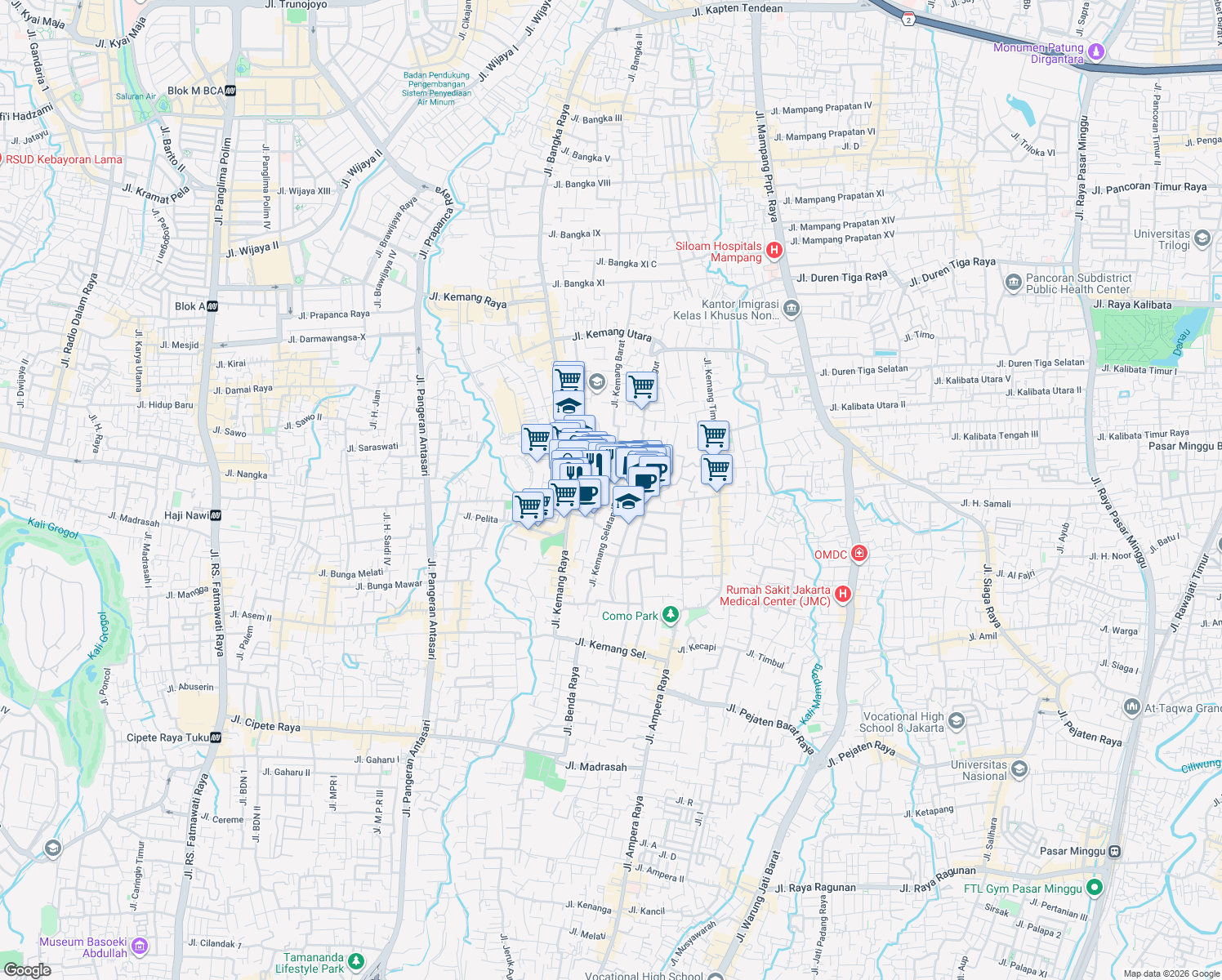 map of restaurants, bars, coffee shops, grocery stores, and more near 5a Jalan Kemang Selatan I D in Kota Jakarta Selatan