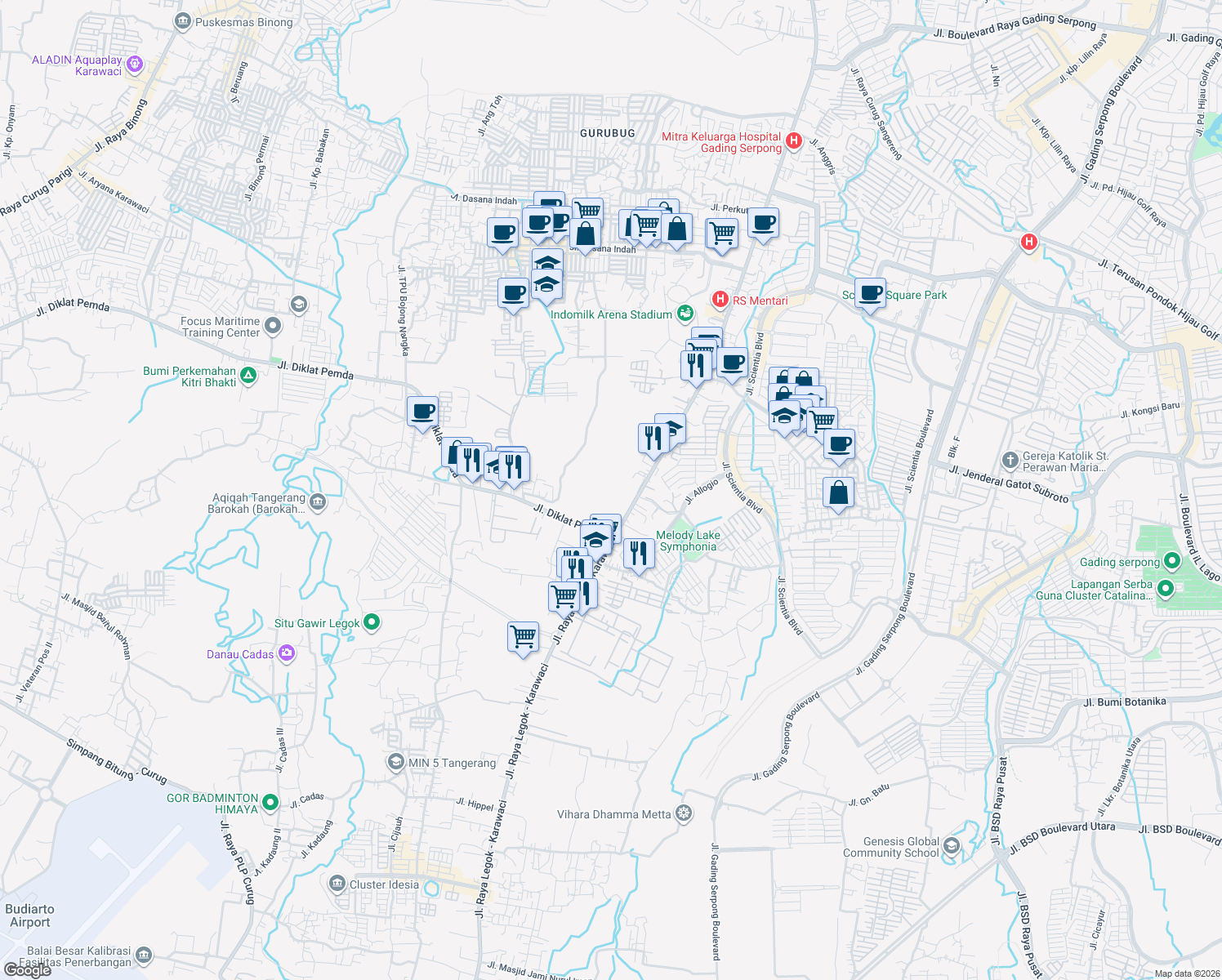 map of restaurants, bars, coffee shops, grocery stores, and more near No.14 Jalan Raya Legok - Karawaci in Kabupaten Tangerang