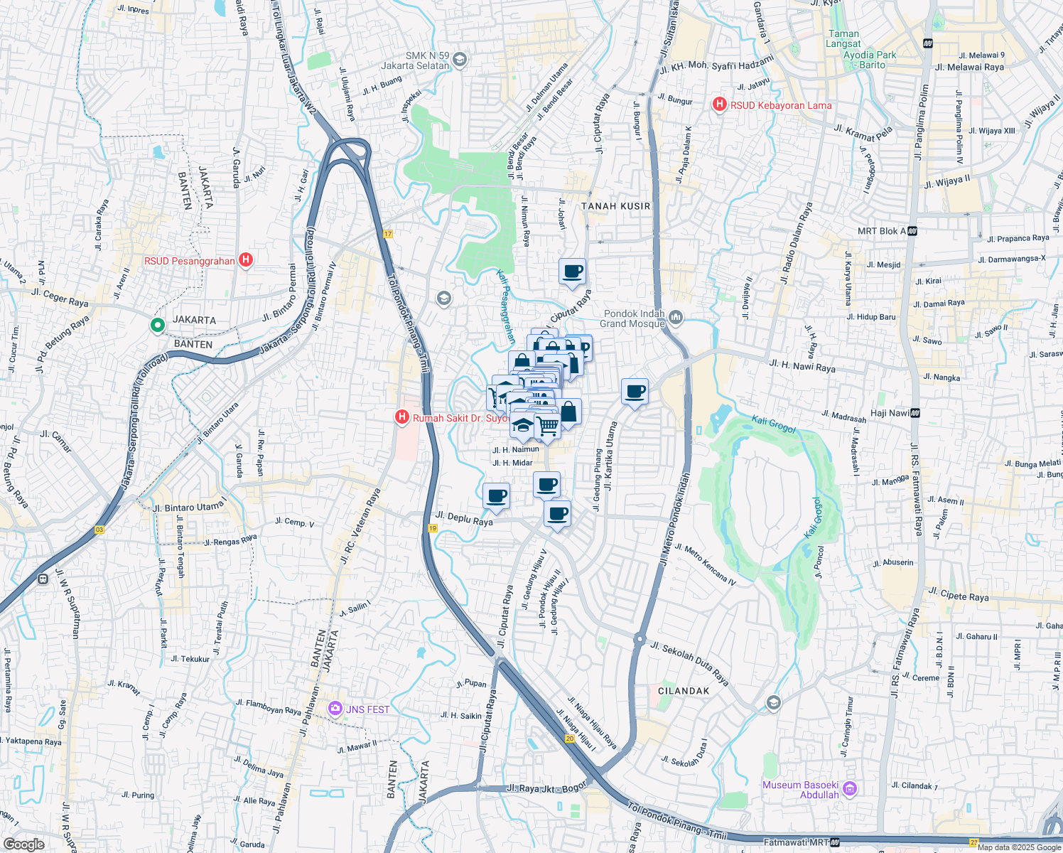 map of restaurants, bars, coffee shops, grocery stores, and more near Jalan Haji Goden in Kota Jakarta Selatan