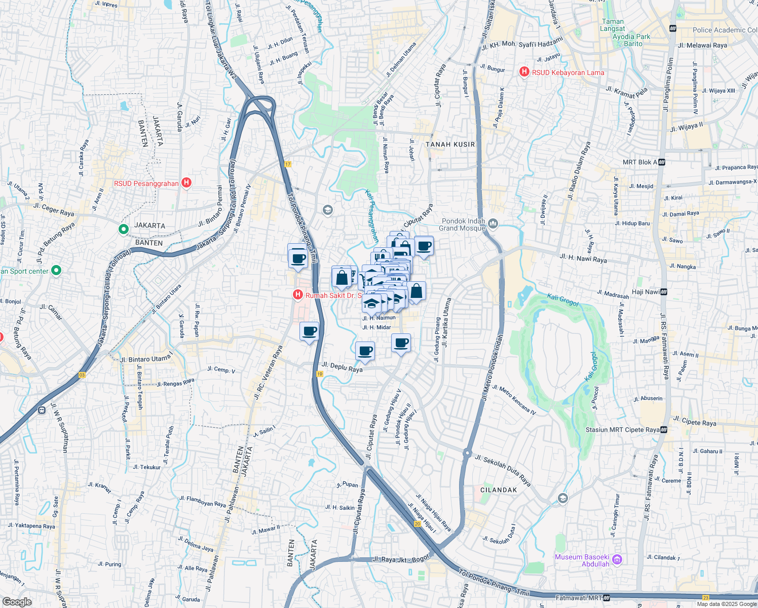 map of restaurants, bars, coffee shops, grocery stores, and more near Jalan Haji Goden in Kota Jakarta Selatan