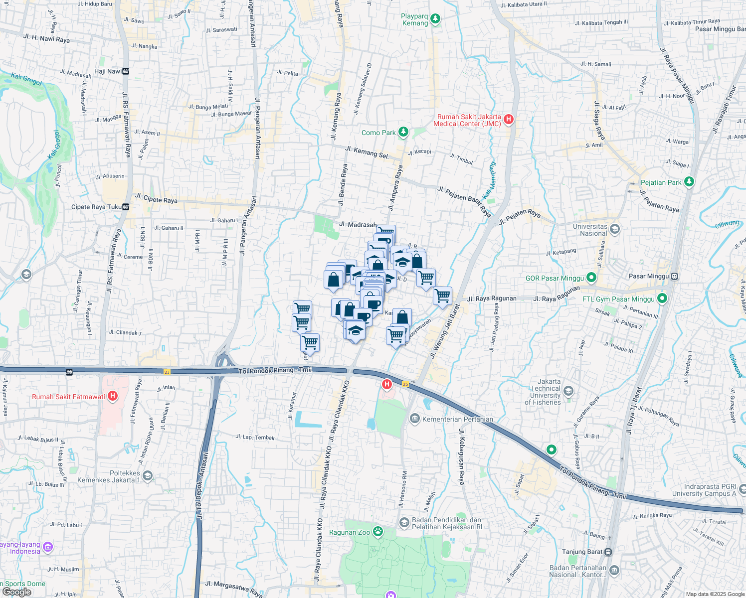 map of restaurants, bars, coffee shops, grocery stores, and more near in Tangerang