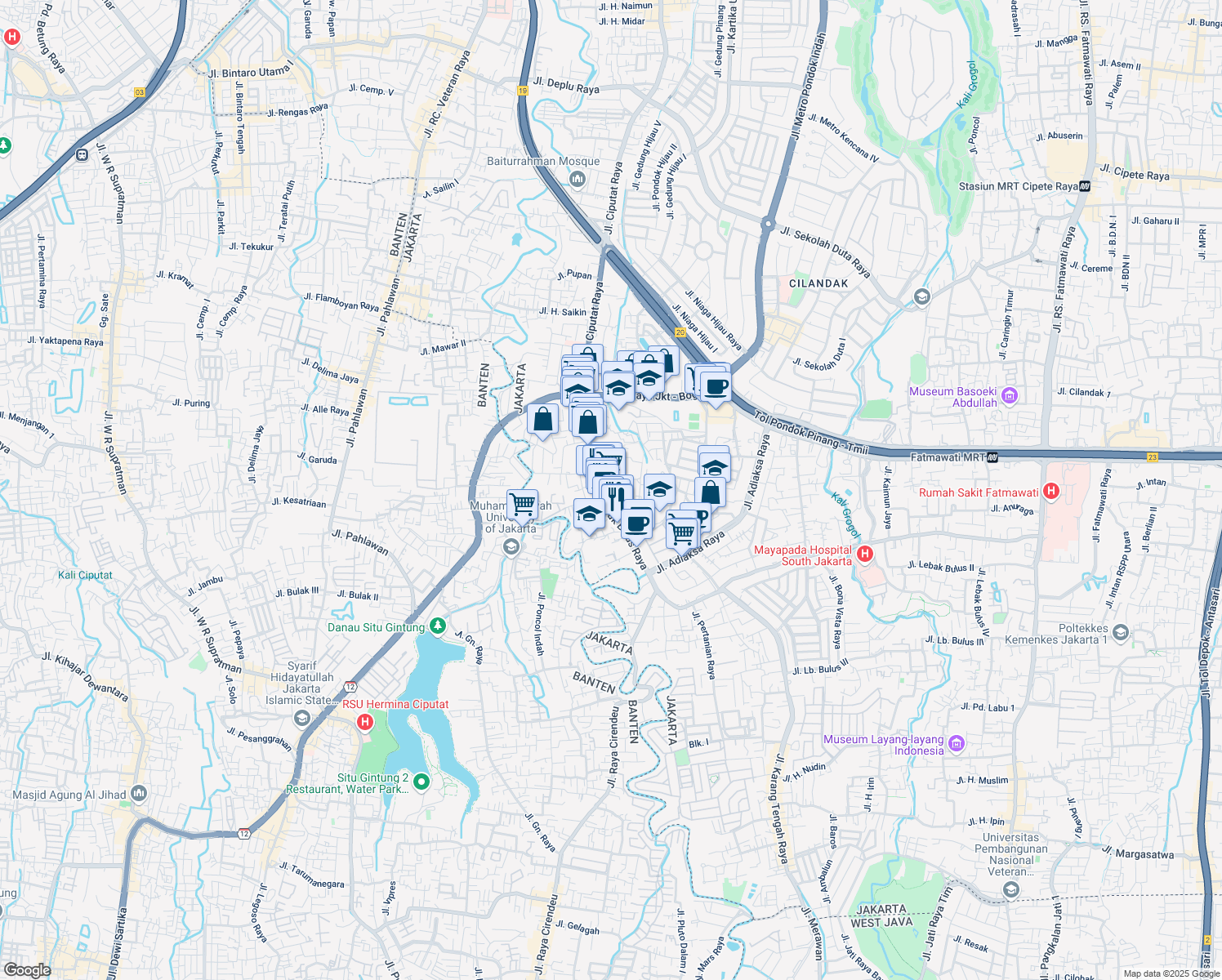 map of restaurants, bars, coffee shops, grocery stores, and more near 40 Jalan Cinere Lebak Bulus in Kota Jakarta Selatan