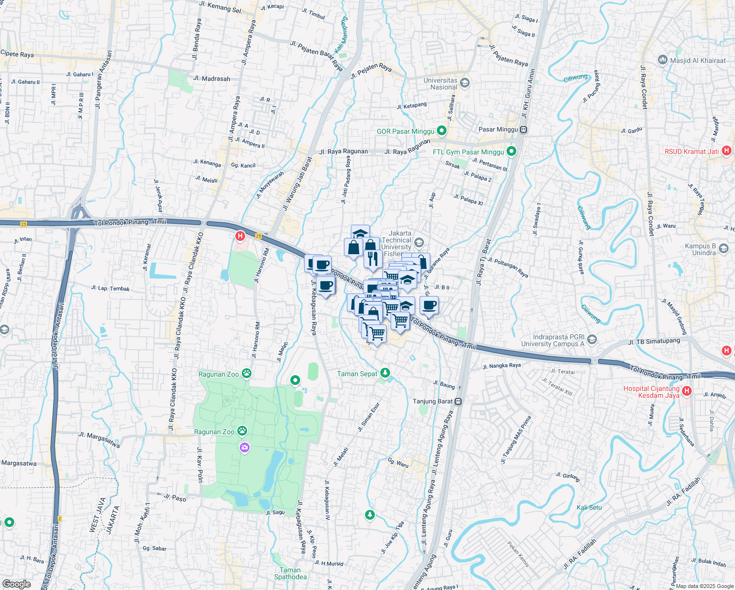 map of restaurants, bars, coffee shops, grocery stores, and more near 43 Jalan TB Simatupang in Kota Jakarta Selatan