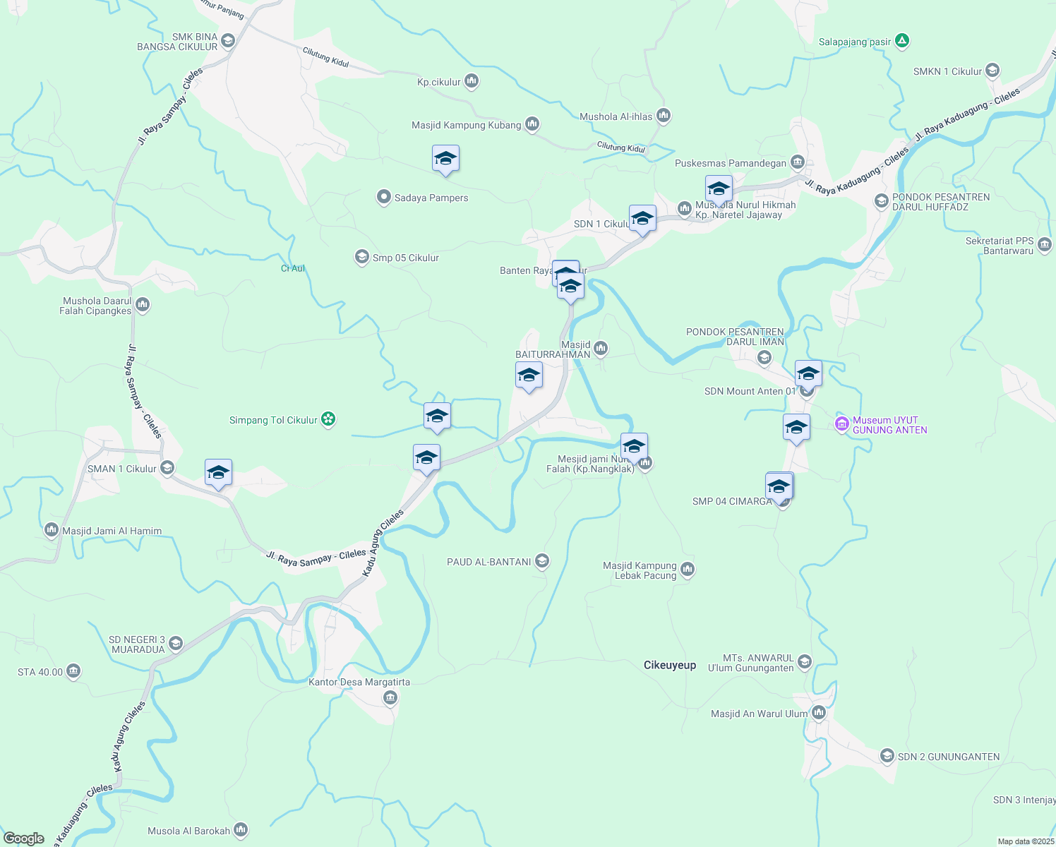 map of restaurants, bars, coffee shops, grocery stores, and more near Jalan Raya Sampay-Cileles in Kabupaten Lebak
