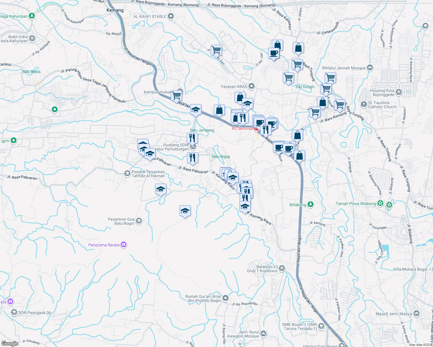 map of restaurants, bars, coffee shops, grocery stores, and more near in Bogor Regency