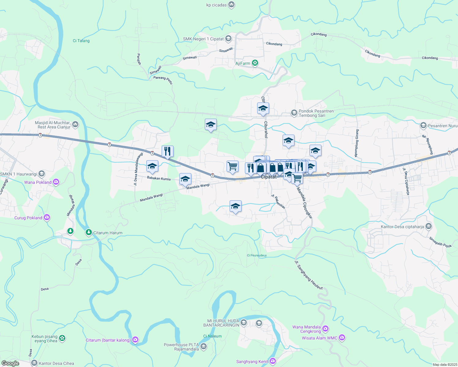 map of restaurants, bars, coffee shops, grocery stores, and more near in West Bandung Regency