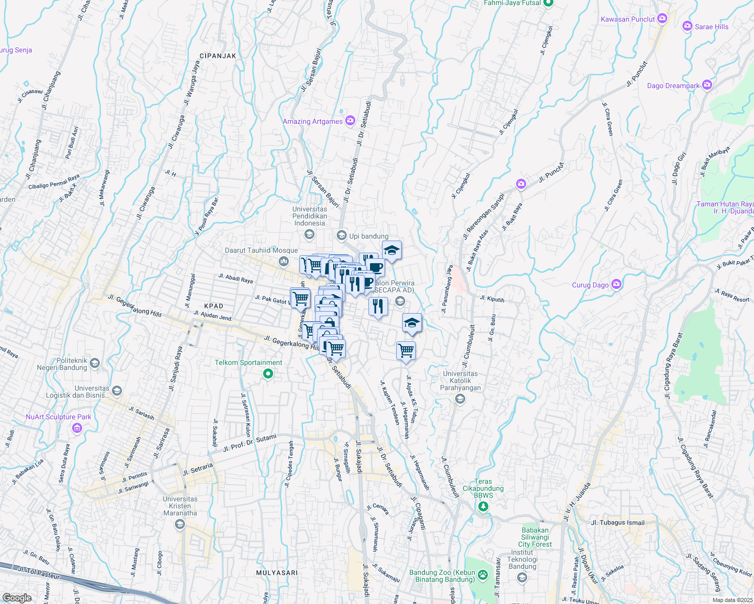 map of restaurants, bars, coffee shops, grocery stores, and more near Jalan Kapten Abdul Hamid Panorama in Kota Bandung
