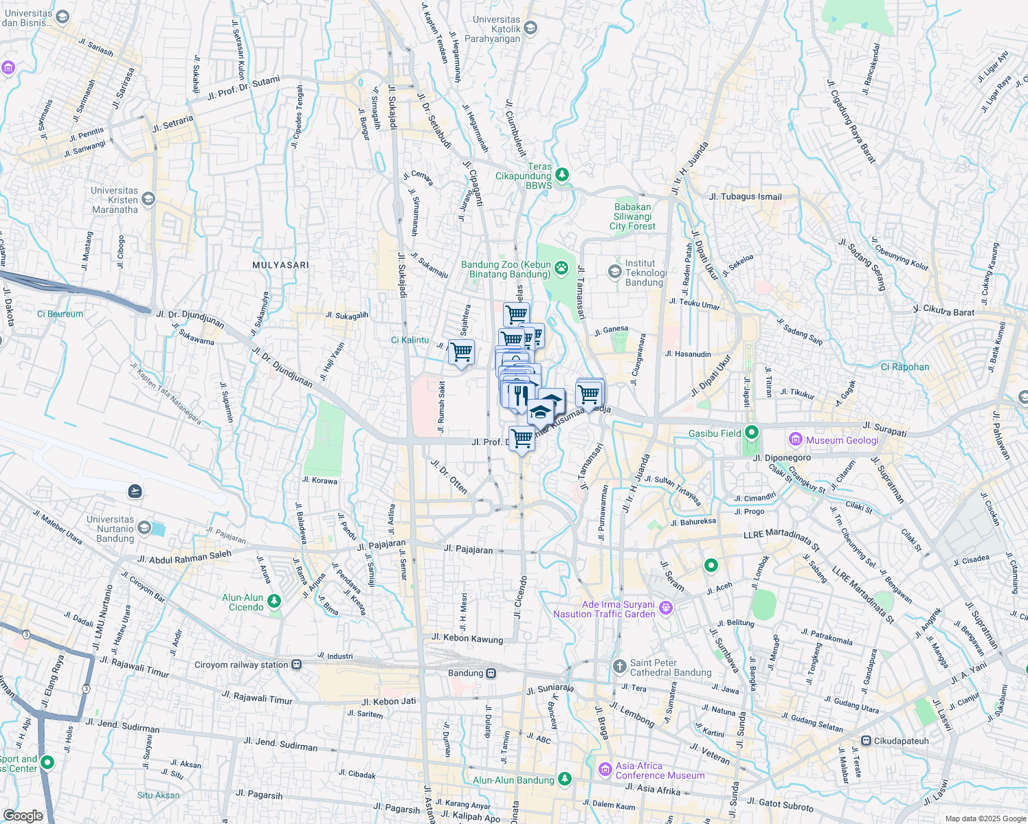 map of restaurants, bars, coffee shops, grocery stores, and more near 101 Jalan Cihampelas in Kota Bandung
