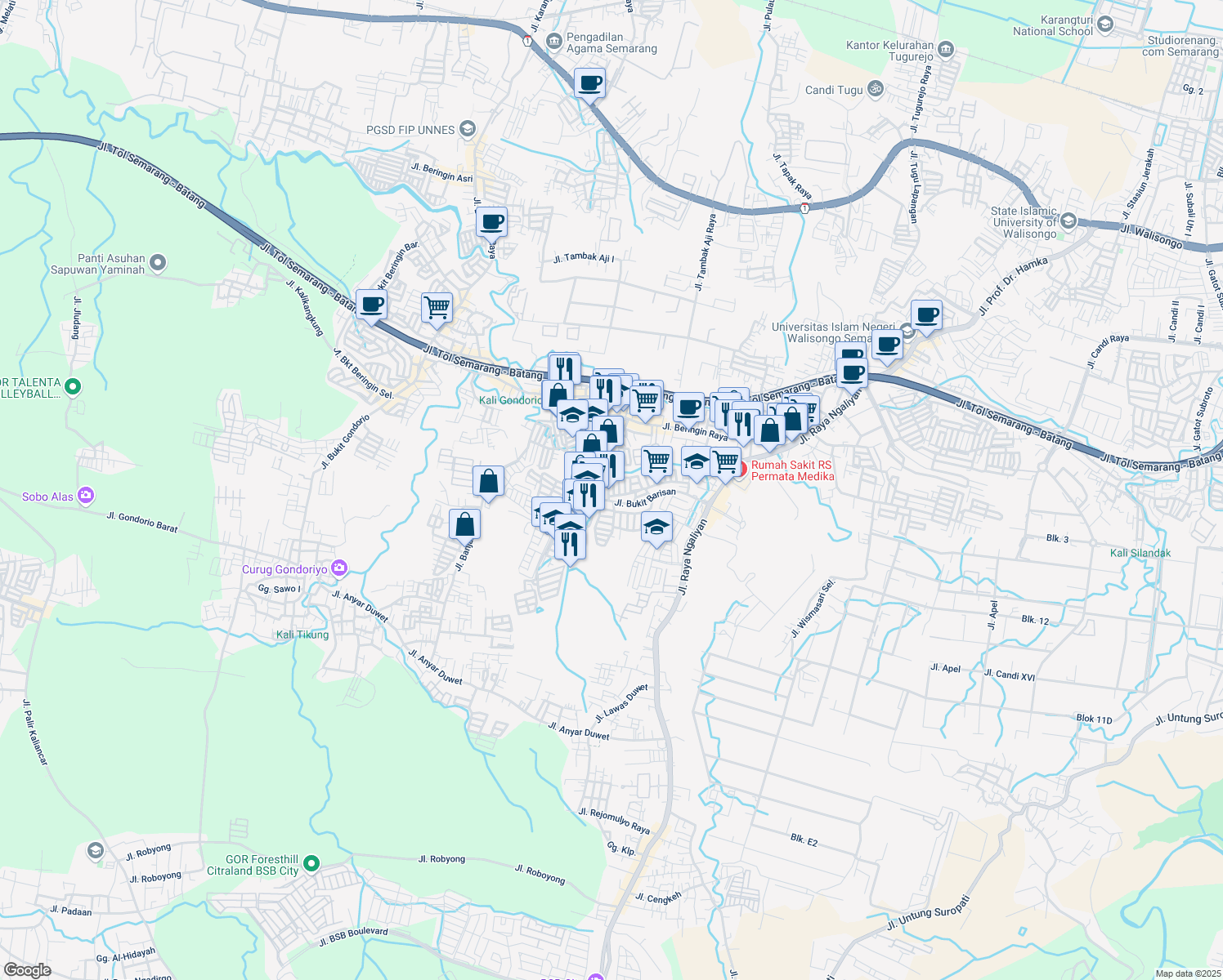 map of restaurants, bars, coffee shops, grocery stores, and more near No.5 Jalan Bukit Wato-Wato I in Kota Semarang