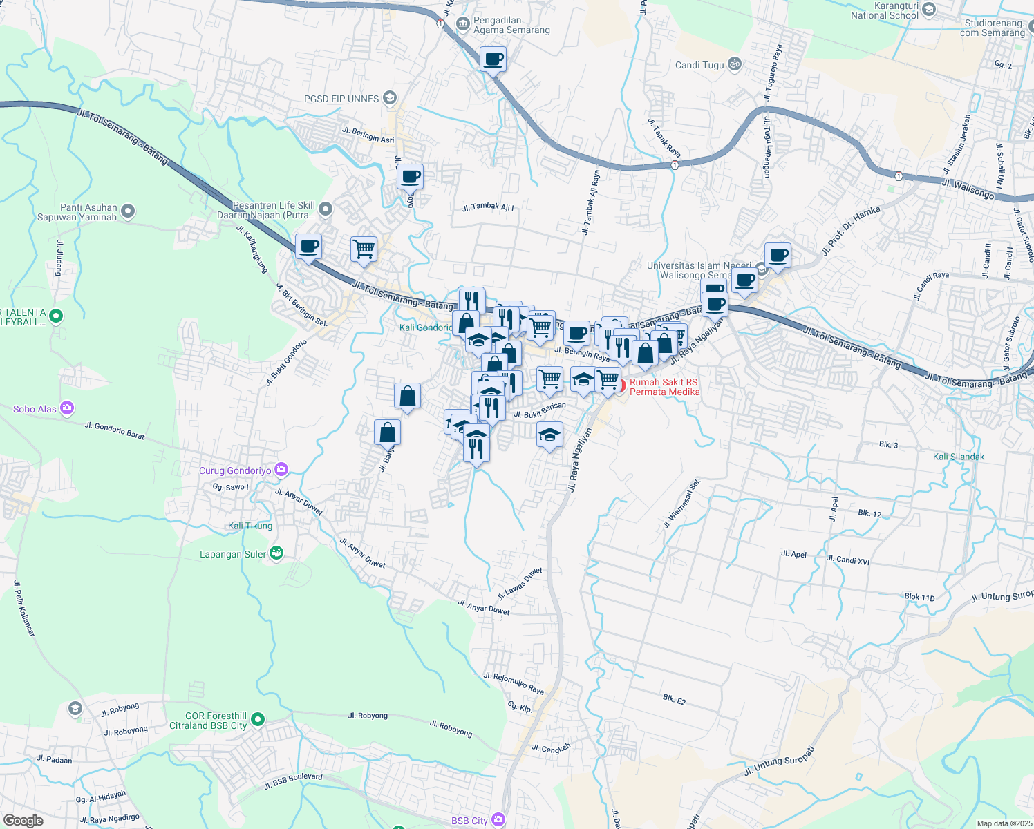 map of restaurants, bars, coffee shops, grocery stores, and more near No.5 Jalan Bukit Wato-Wato I in Kota Semarang