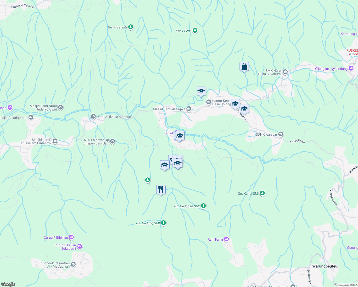 map of restaurants, bars, coffee shops, grocery stores, and more near in Sukabumi