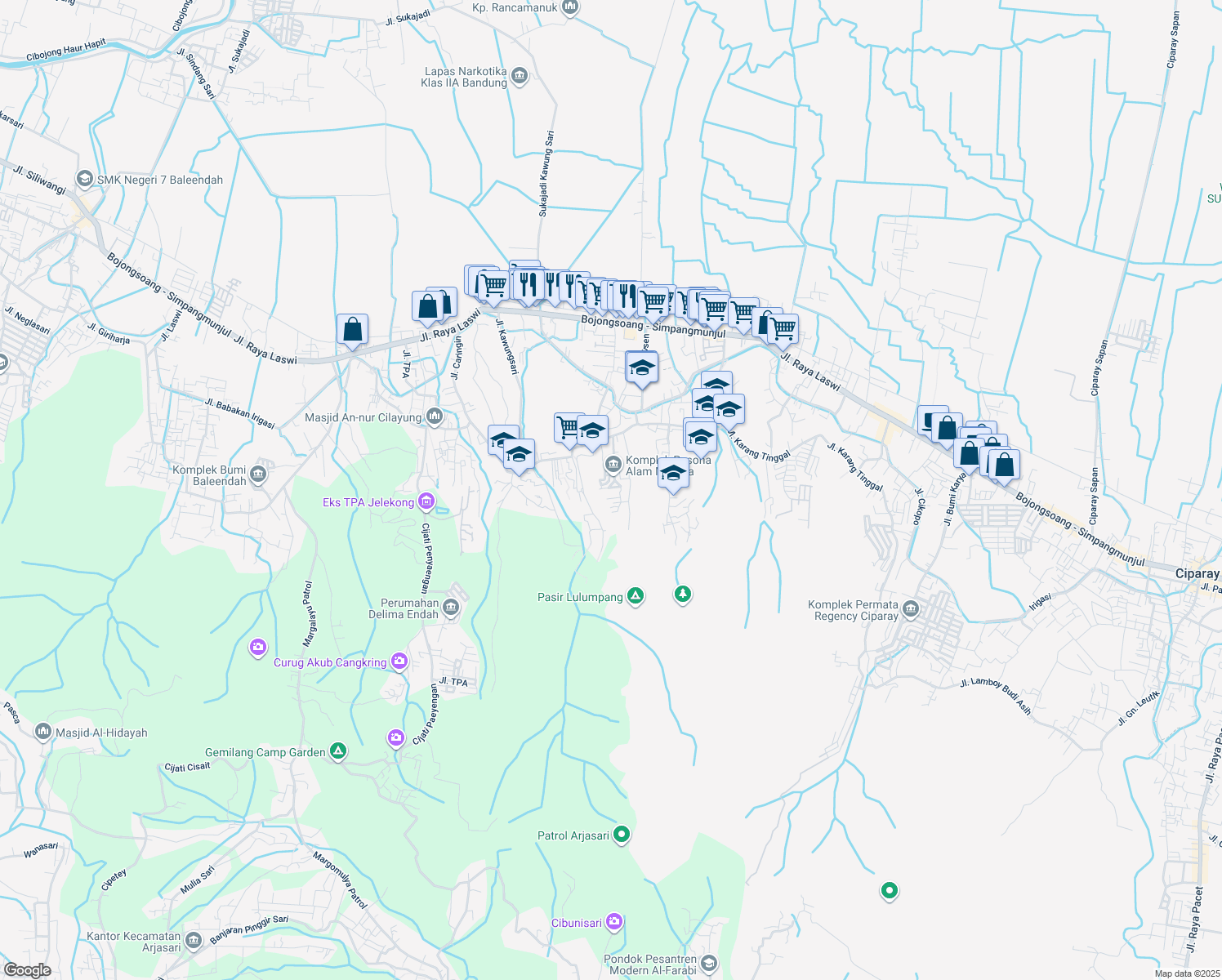 map of restaurants, bars, coffee shops, grocery stores, and more near Jalan Raya Laswi in Kabupaten Bandung