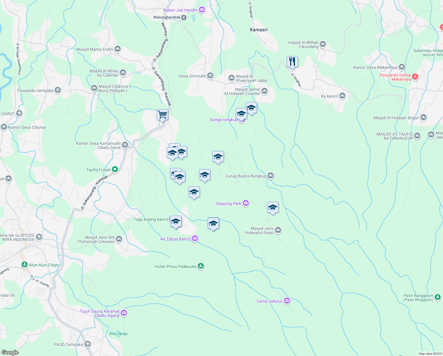map of restaurants, bars, coffee shops, grocery stores, and more near in Garut Regency