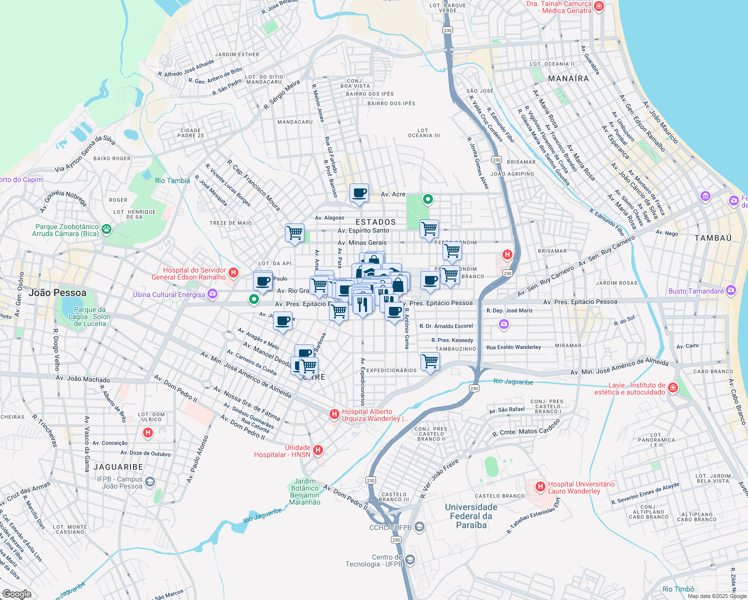 map of restaurants, bars, coffee shops, grocery stores, and more near 1817 Avenida Presidente Epitácio Pessoa in João Pessoa