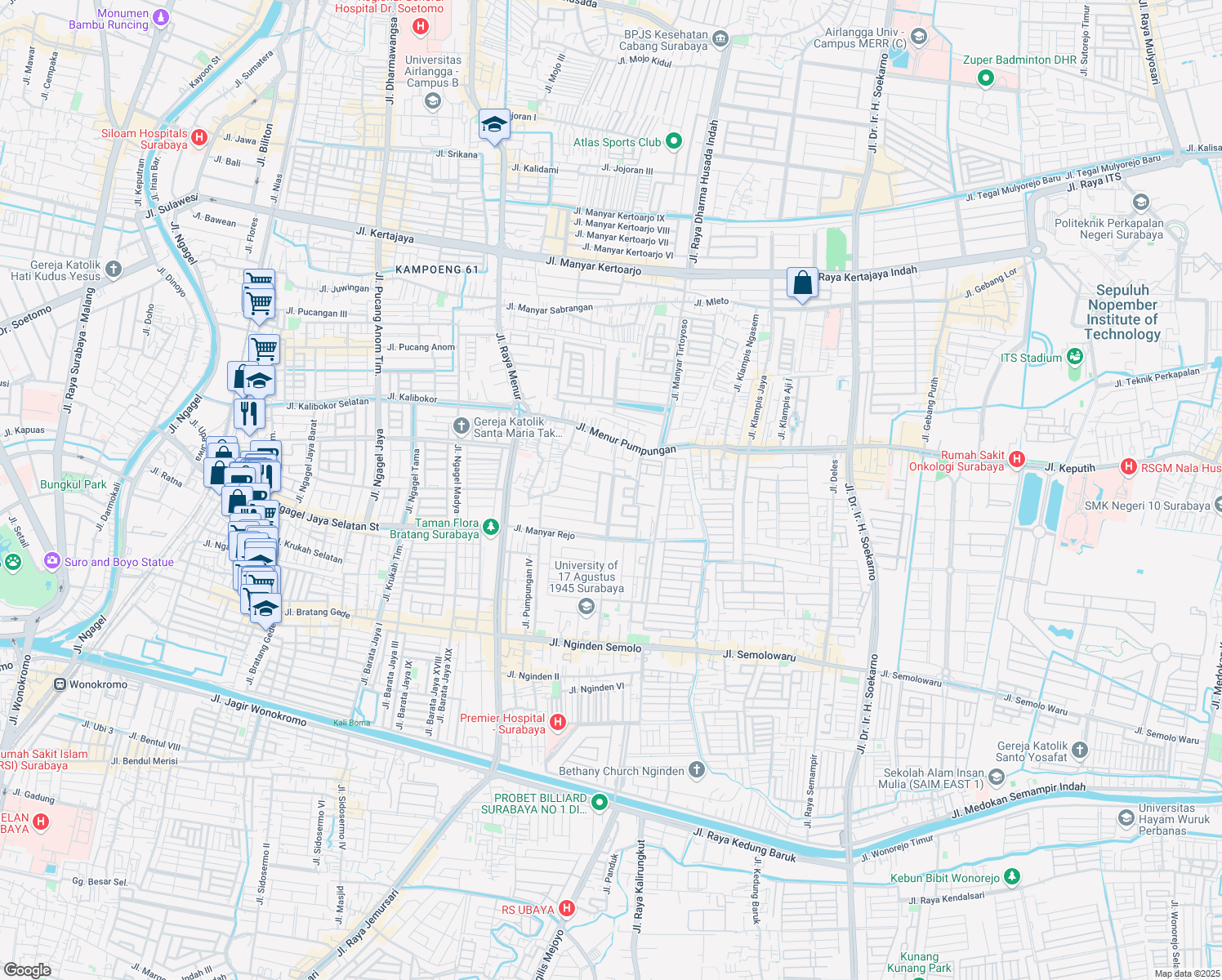 map of restaurants, bars, coffee shops, grocery stores, and more near 4 Jalan Manyar Kartika in Kota Surabaya