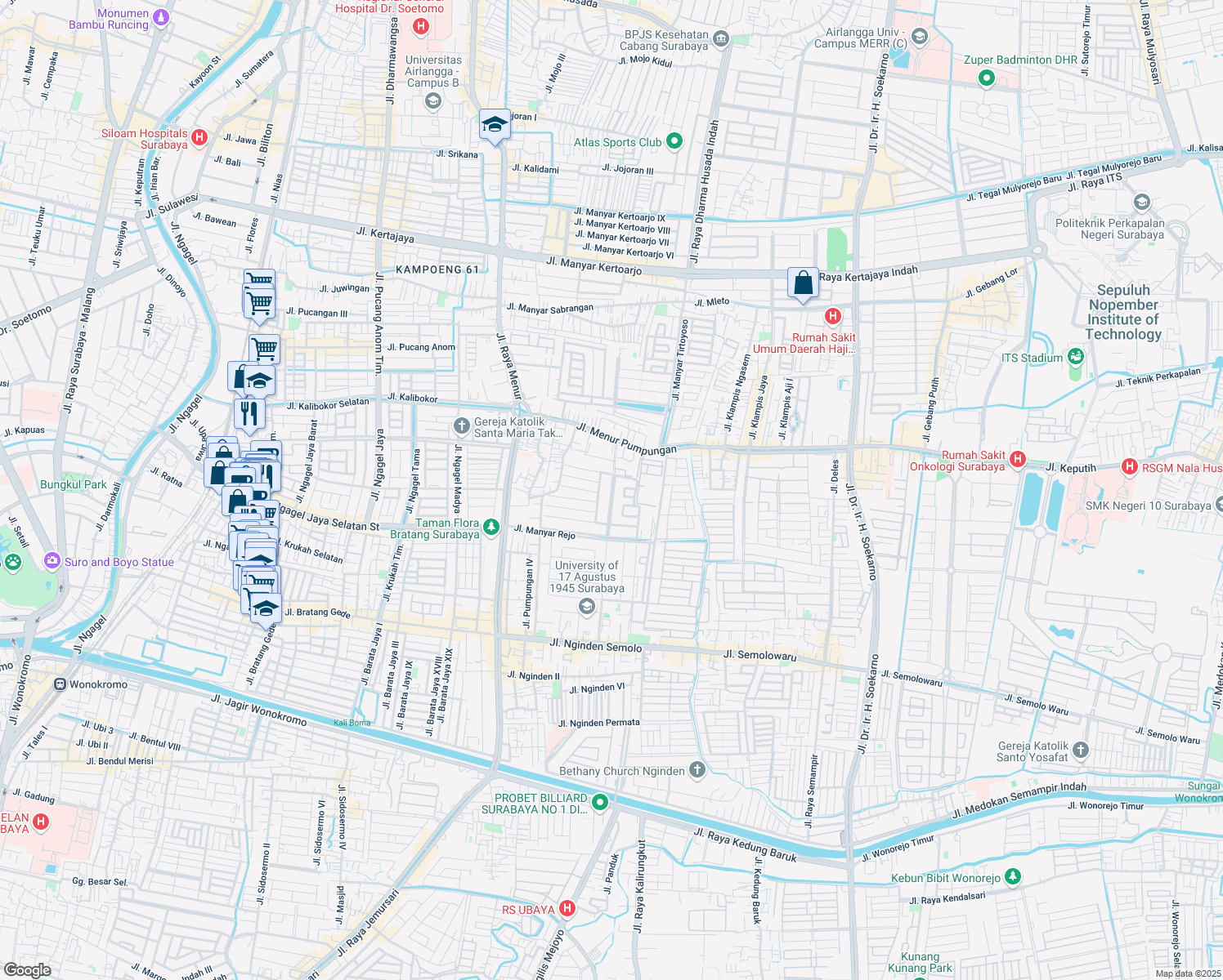 map of restaurants, bars, coffee shops, grocery stores, and more near 4-5 Jalan Manyar Kartika in Kota Surabaya
