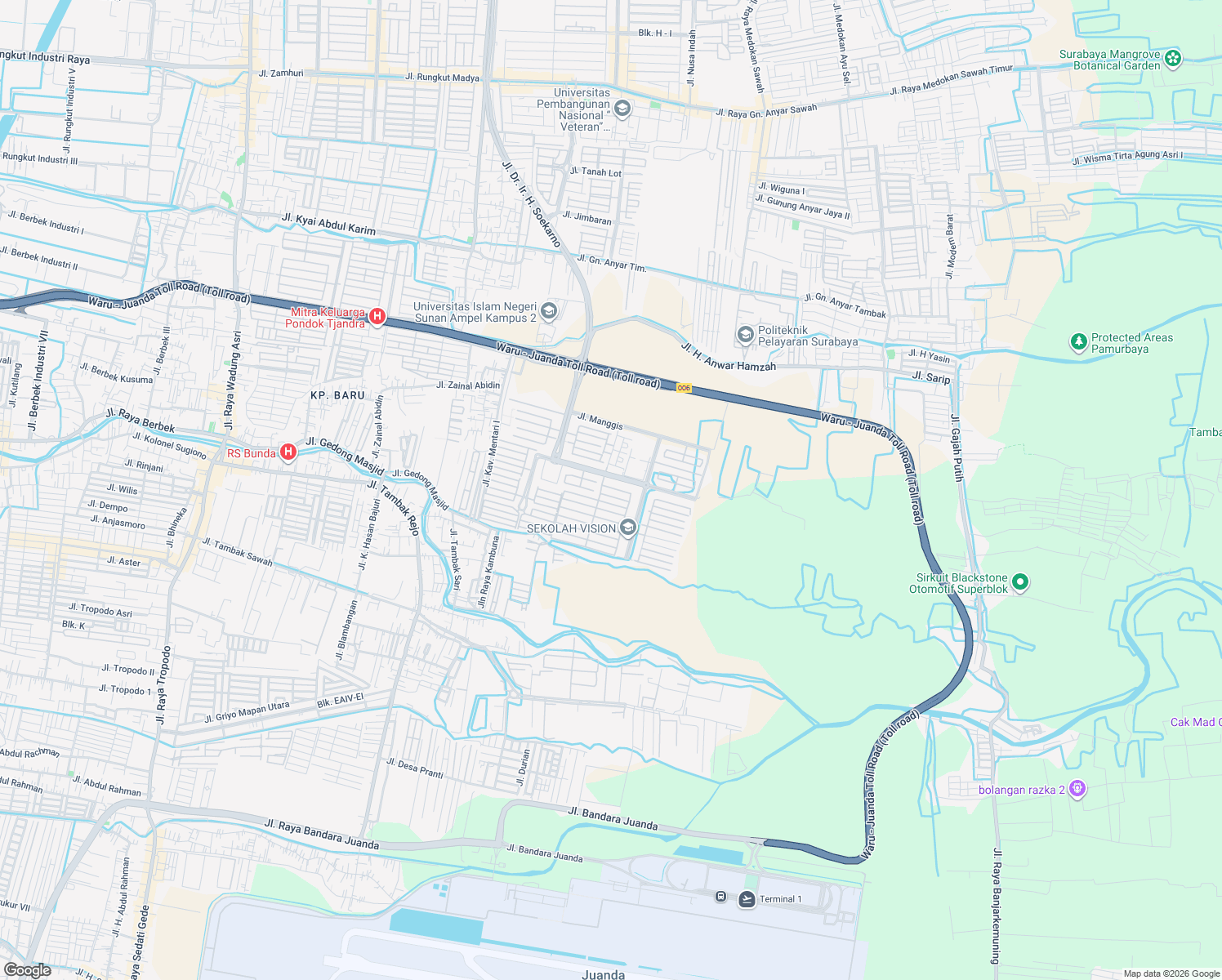 map of restaurants, bars, coffee shops, grocery stores, and more near no 207A Jalan Nanas I in Kabupaten Sidoarjo