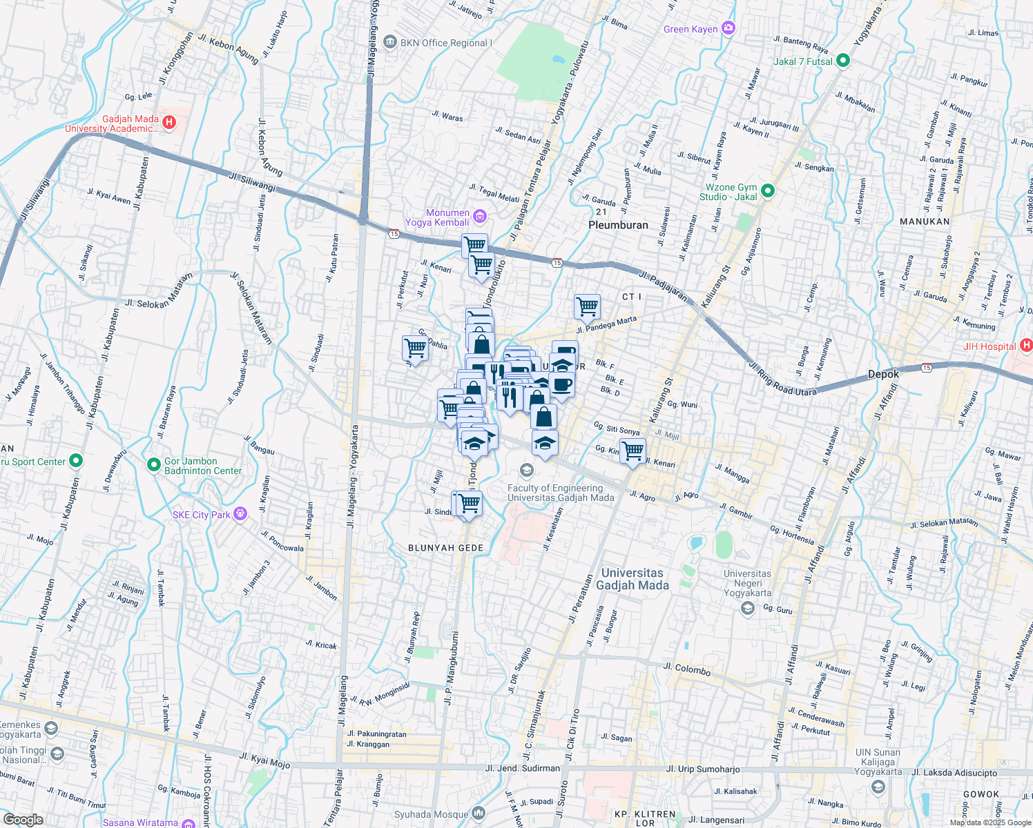 map of restaurants, bars, coffee shops, grocery stores, and more near Jalan Monjali in Kabupaten Sleman