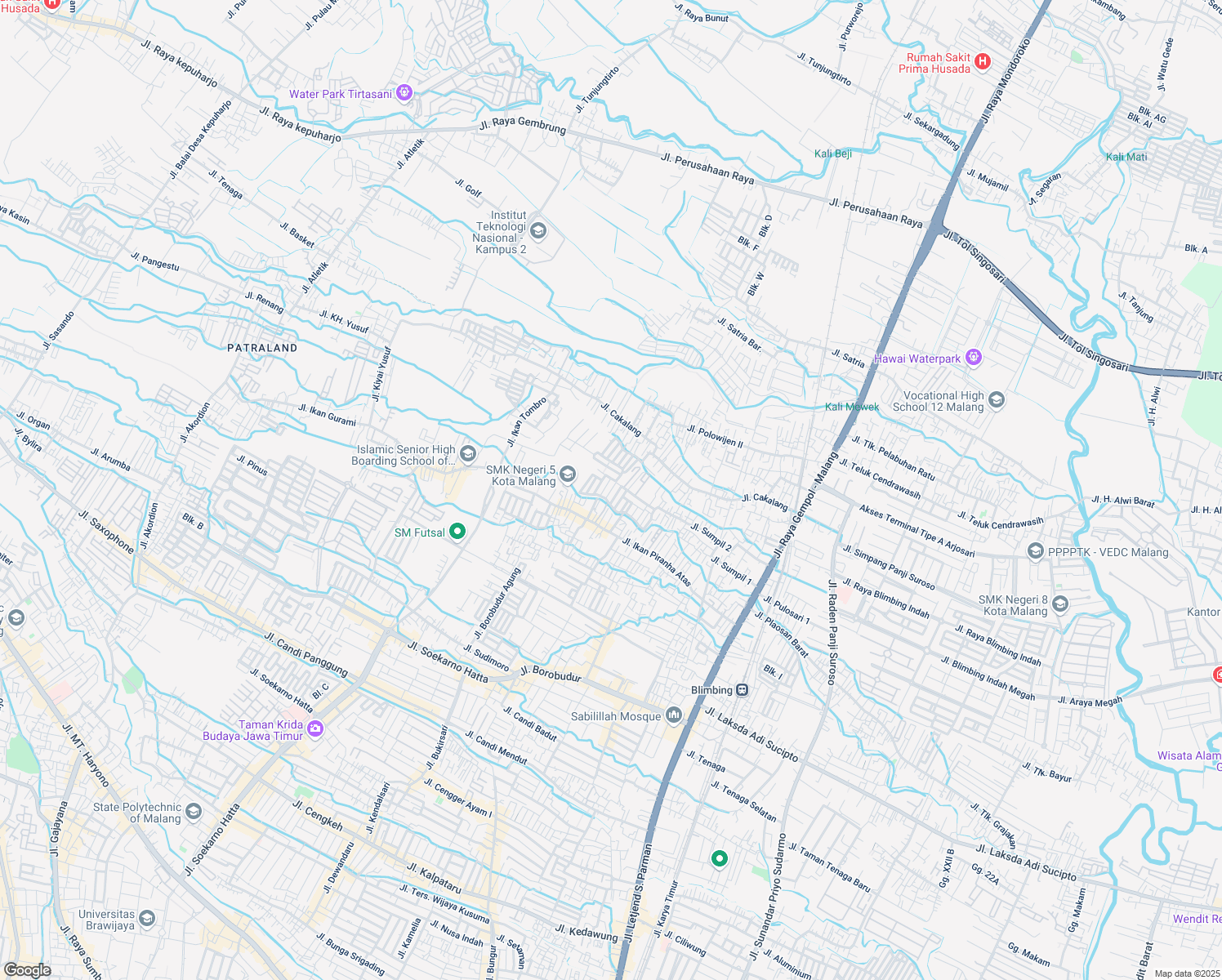map of restaurants, bars, coffee shops, grocery stores, and more near Jalan Ikan Sepat III in Kota Malang