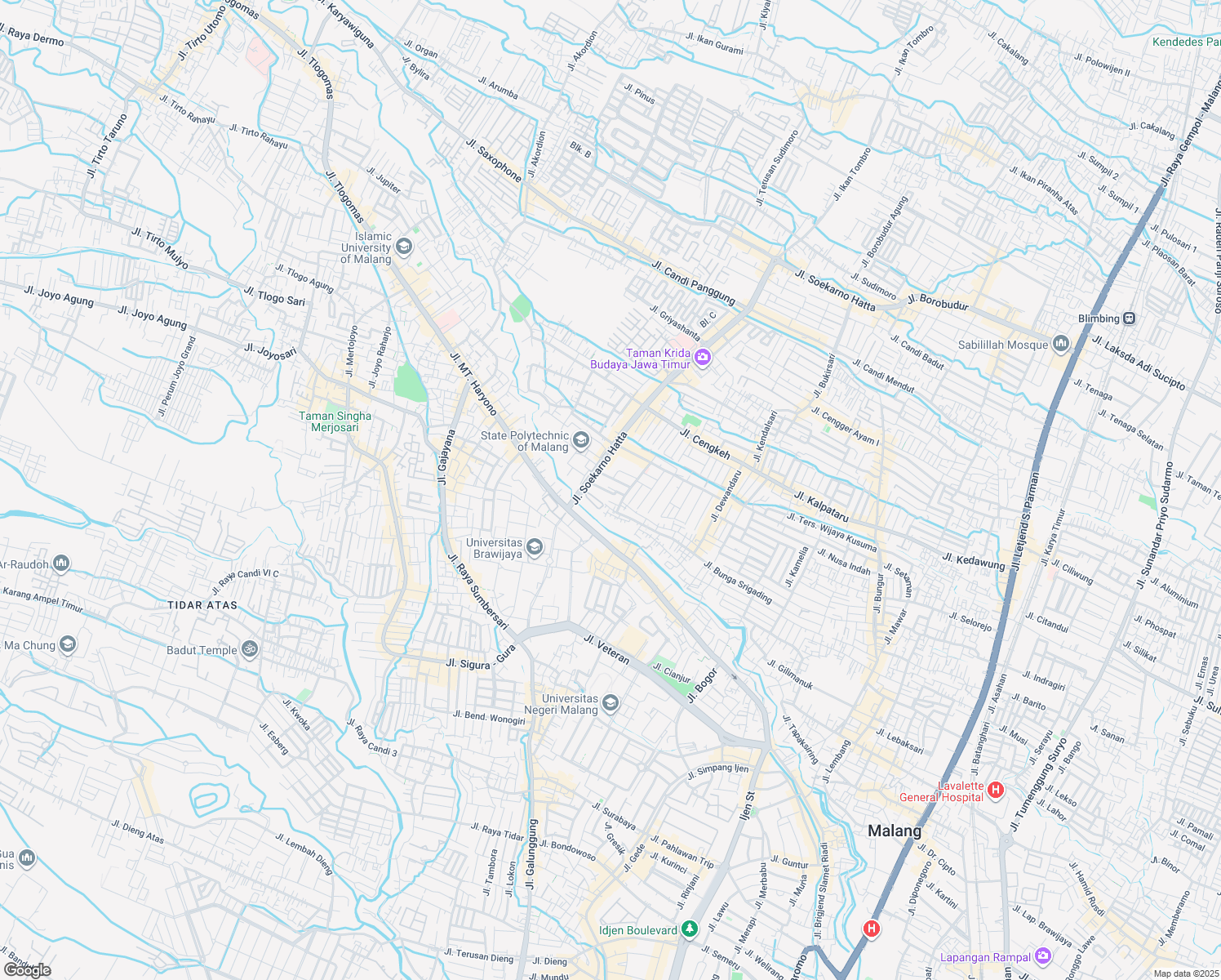 map of restaurants, bars, coffee shops, grocery stores, and more near 11 Jalan Bunga Andong Selatan in Kota Malang