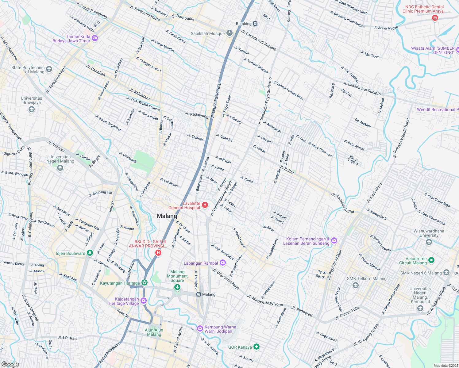 map of restaurants, bars, coffee shops, grocery stores, and more near 50 Jalan Raden Tumenggung Suryo in Kota Malang