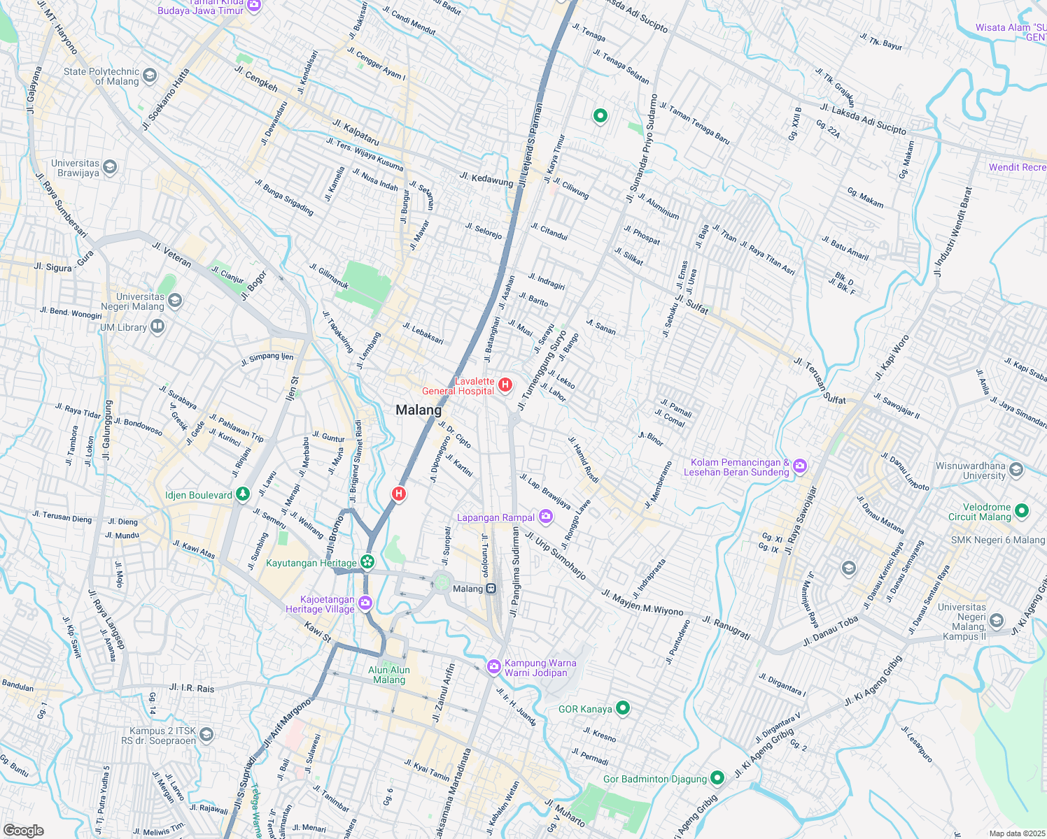 map of restaurants, bars, coffee shops, grocery stores, and more near 9 Jalan Hamid Rusdi in Kota Malang