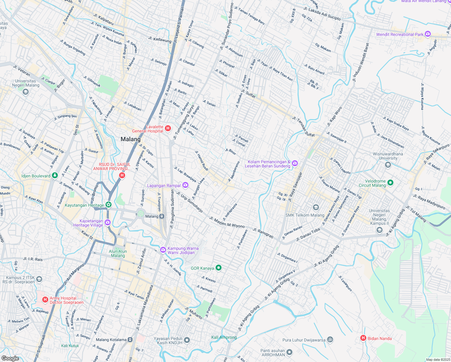 map of restaurants, bars, coffee shops, grocery stores, and more near 9 Jalan Hamid Rusdi in Kota Malang