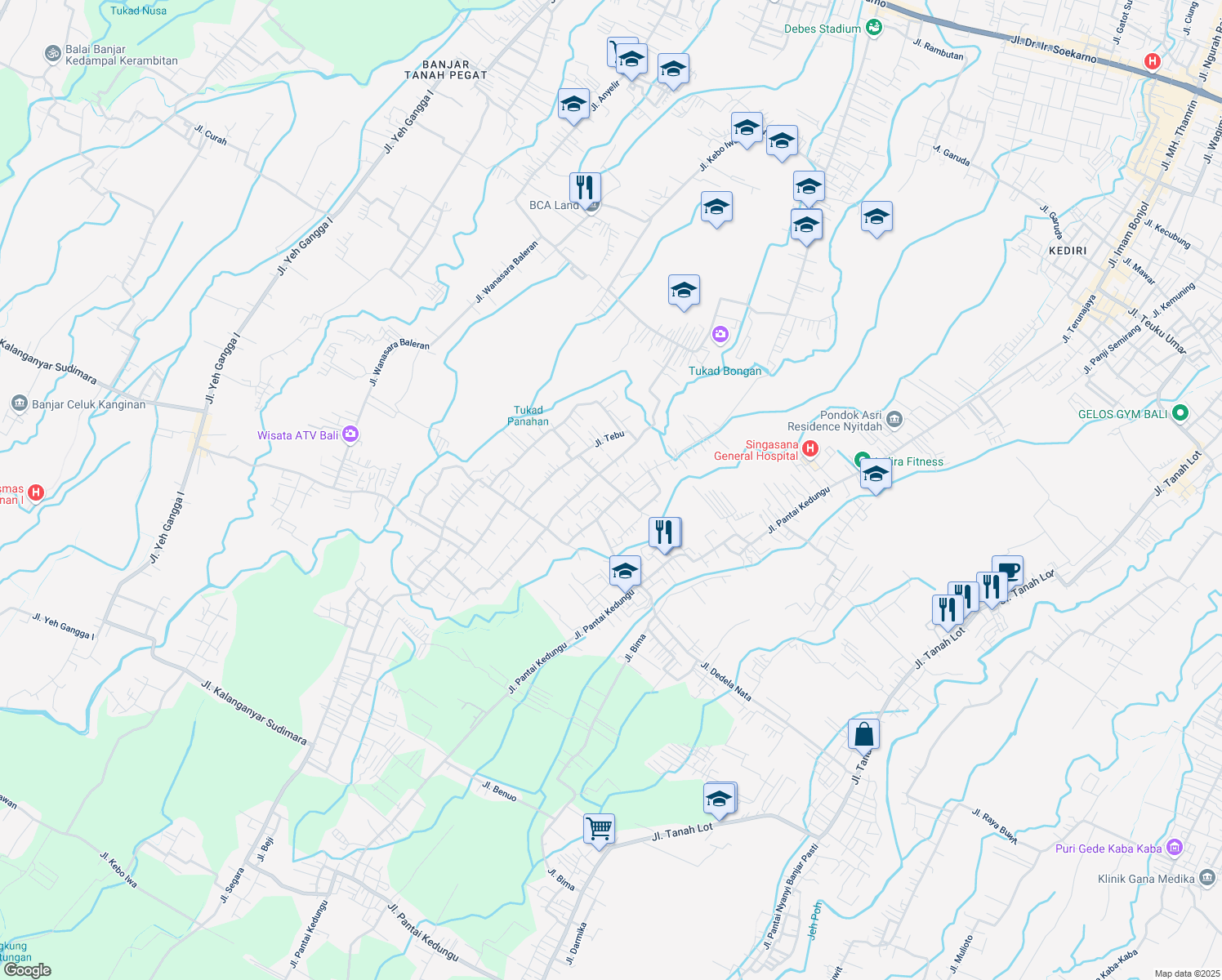 map of restaurants, bars, coffee shops, grocery stores, and more near Jalan Raya Denpasar - Gilimanuk in Kabupaten Tabanan