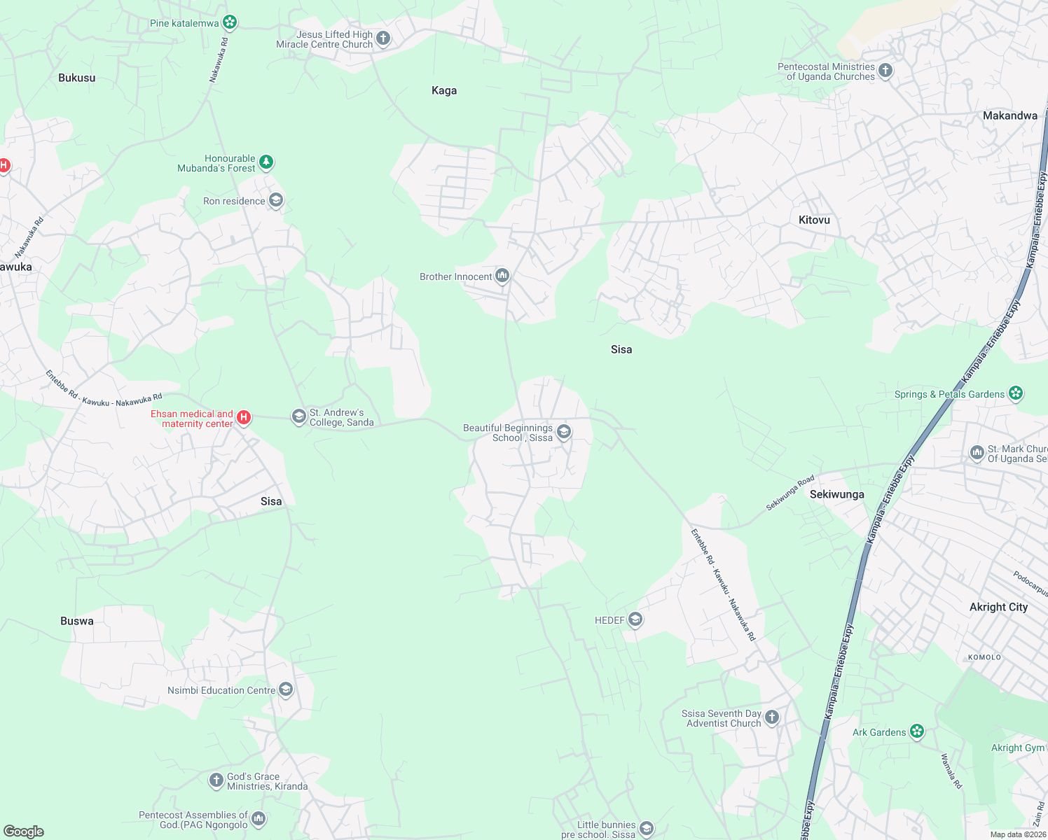 map of restaurants, bars, coffee shops, grocery stores, and more near Entebbe Road - Kawuku - Nakawuka Road in Wakiso
