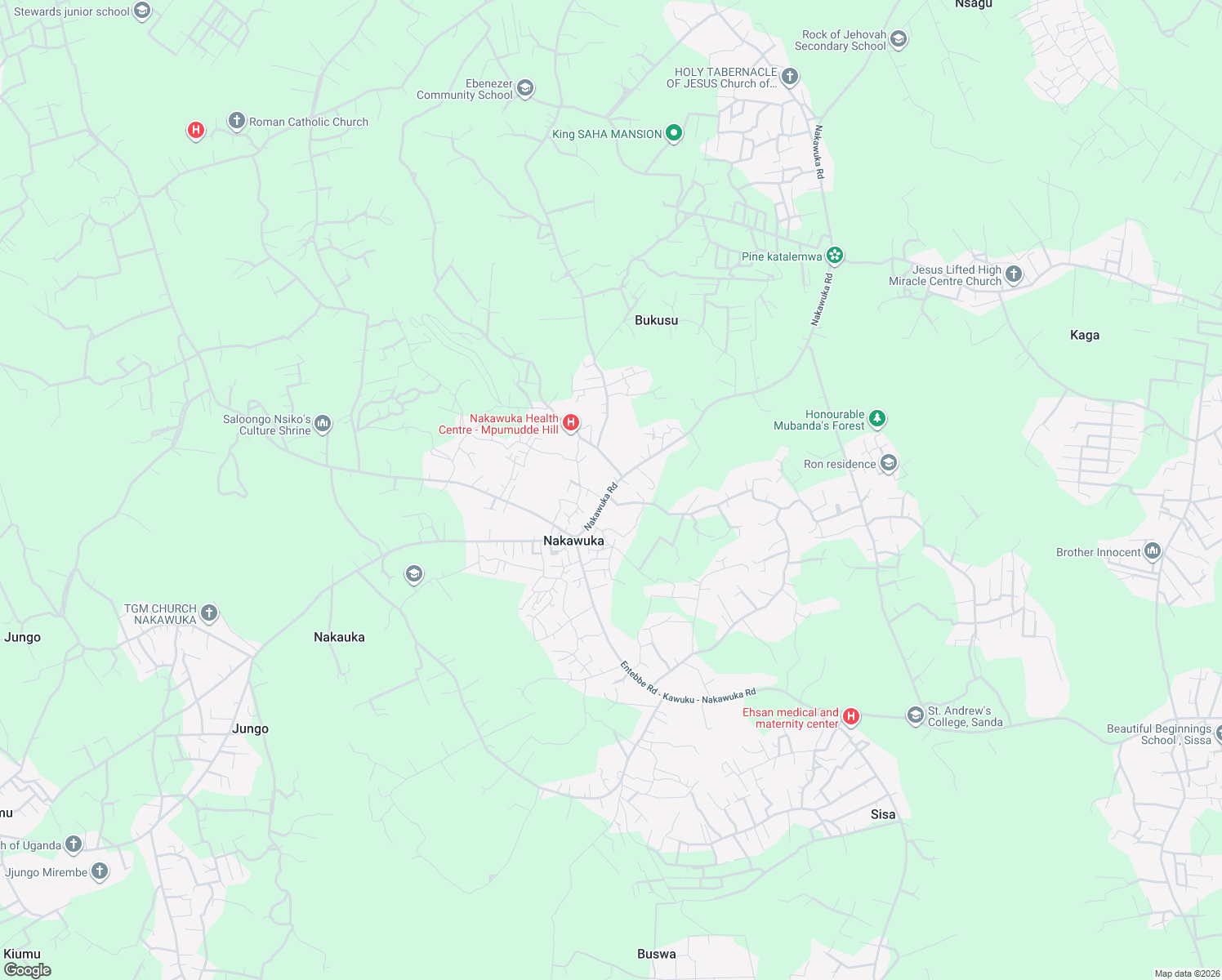 map of restaurants, bars, coffee shops, grocery stores, and more near Nakawuka Road in Nakawuka