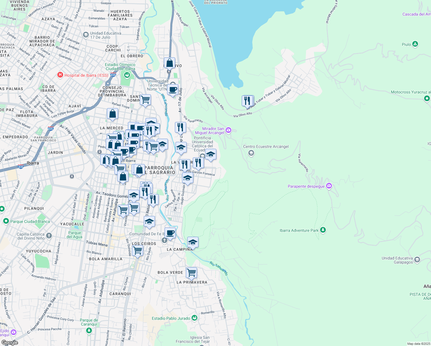 map of restaurants, bars, coffee shops, grocery stores, and more near in Ibarra